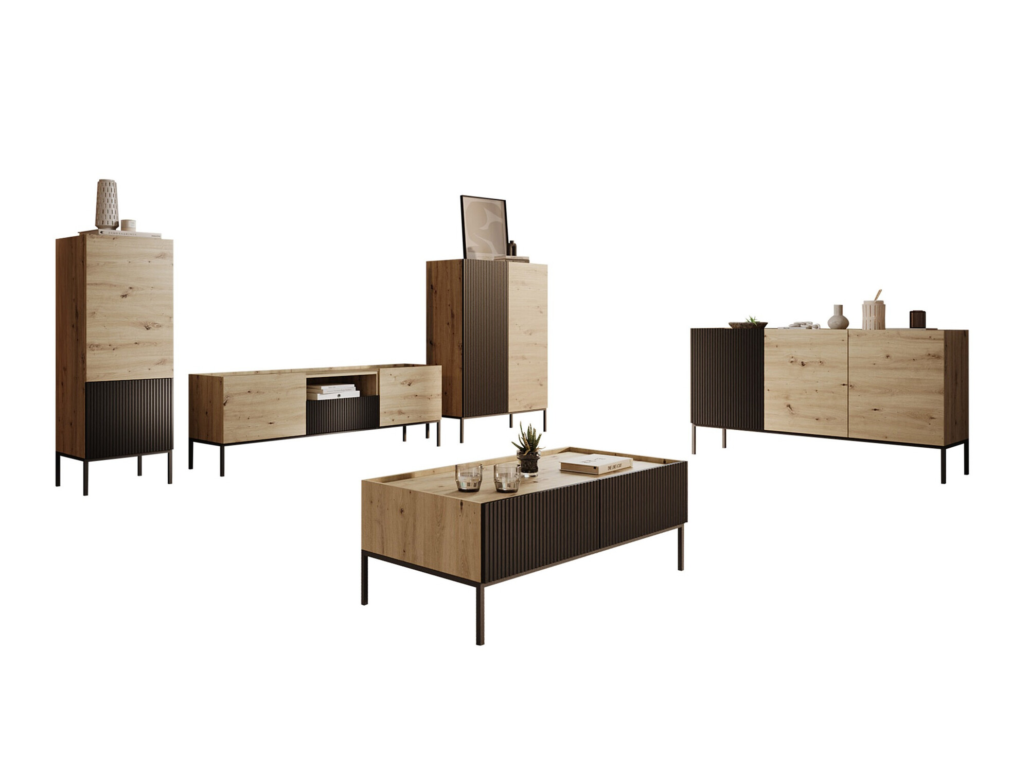 Parete attrezzata Lunole 110 (Rovere Artisan + Nero)