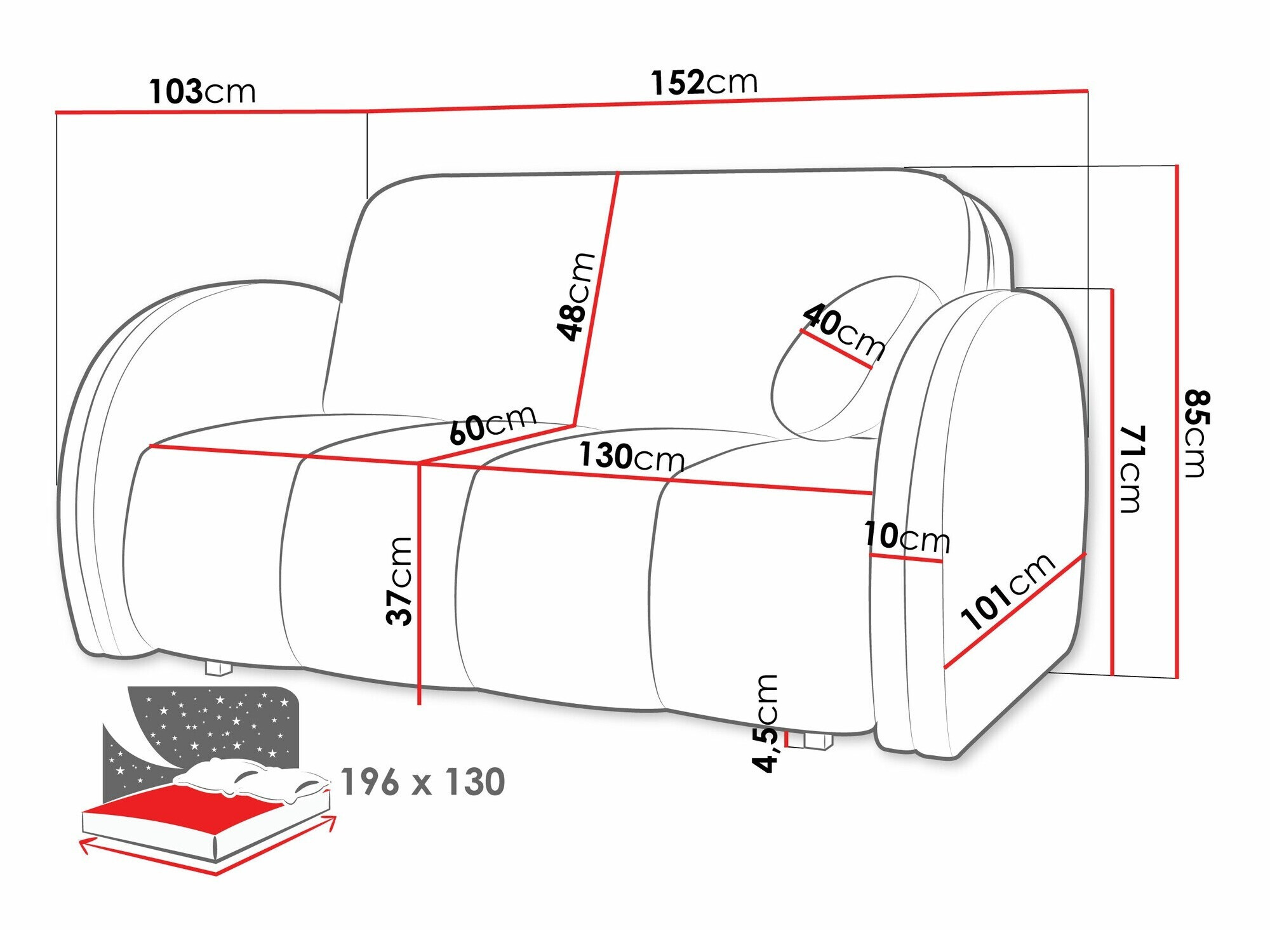 Divano letto Citral III (Velo 621)