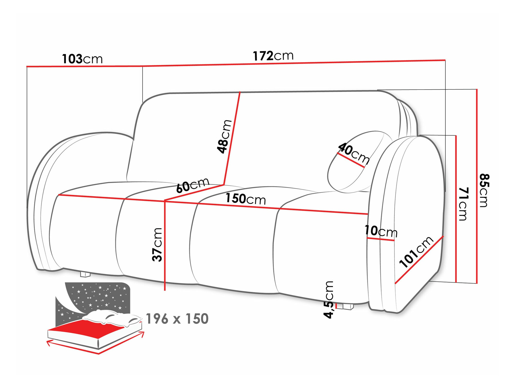 Divano letto Citral IV (Velo 621)