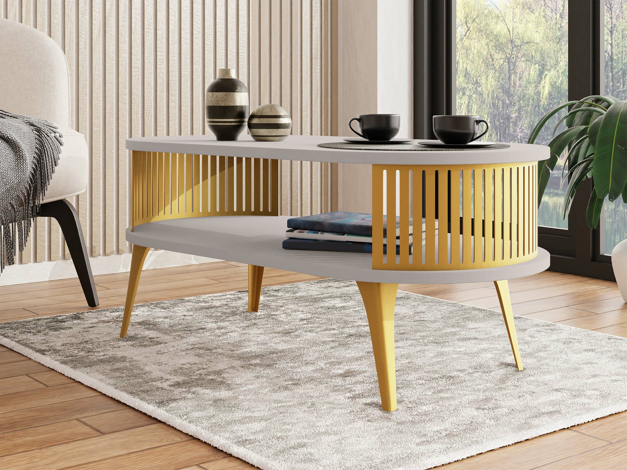 Tavolino da caffè Vitum IV (D'oro + Cachemire)