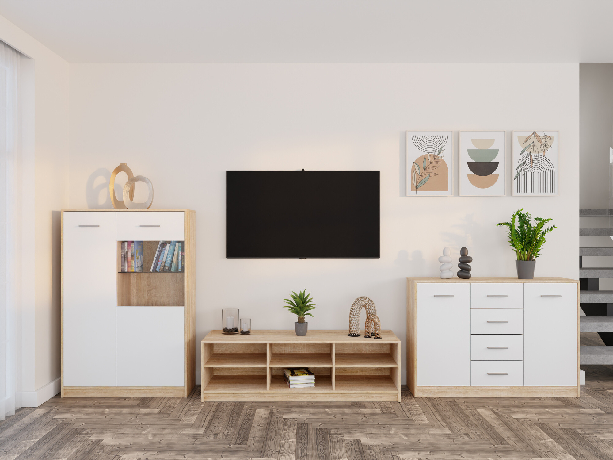 Parete attrezzata Novsore 165 (Sonoma quercia + Bianco)