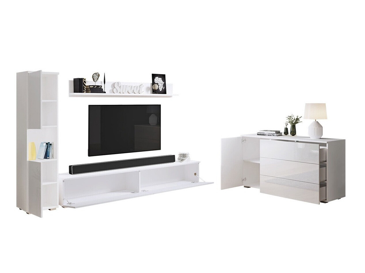 Parete attrezzata Sarasota 132 (Bianco + Bianco lucido)