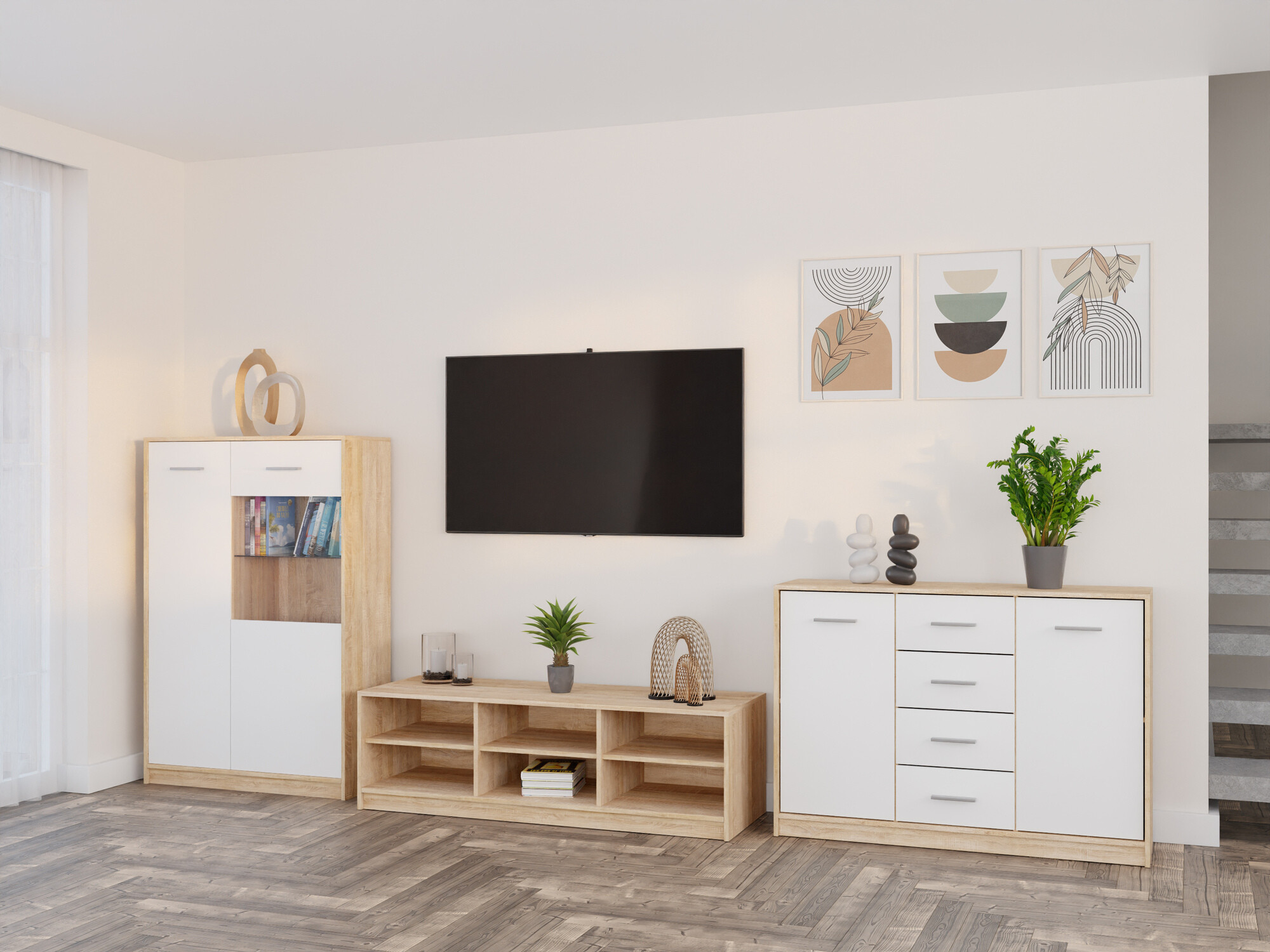 Parete attrezzata Novsore 165 (Sonoma quercia + Bianco)