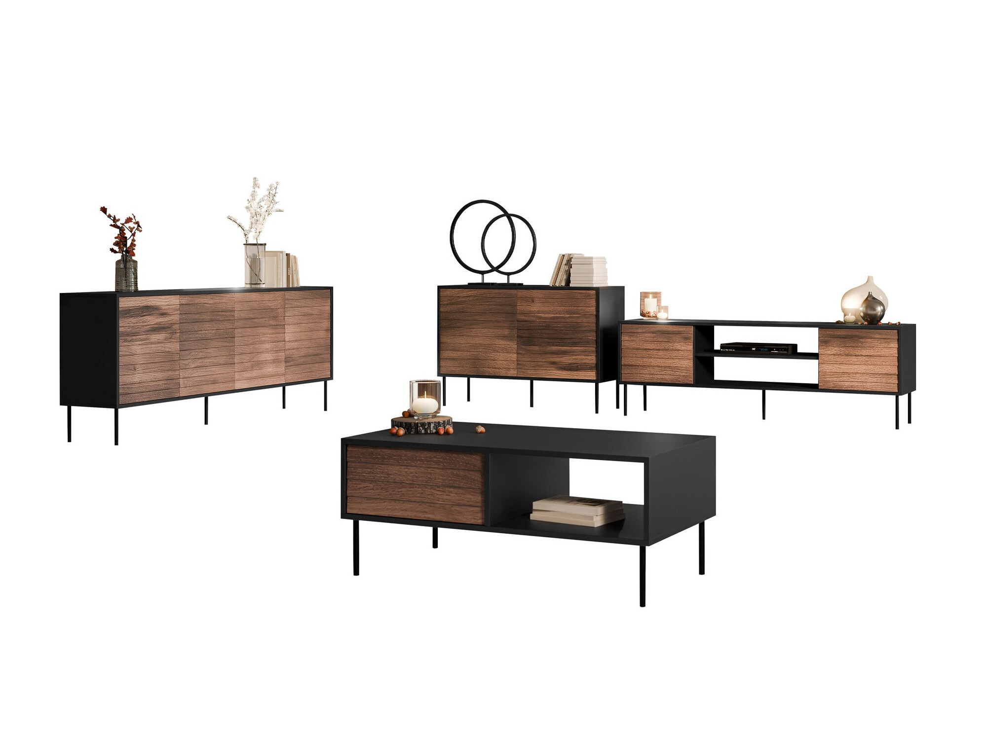 Parete attrezzata Flosoru 110 (Noce + Nero)