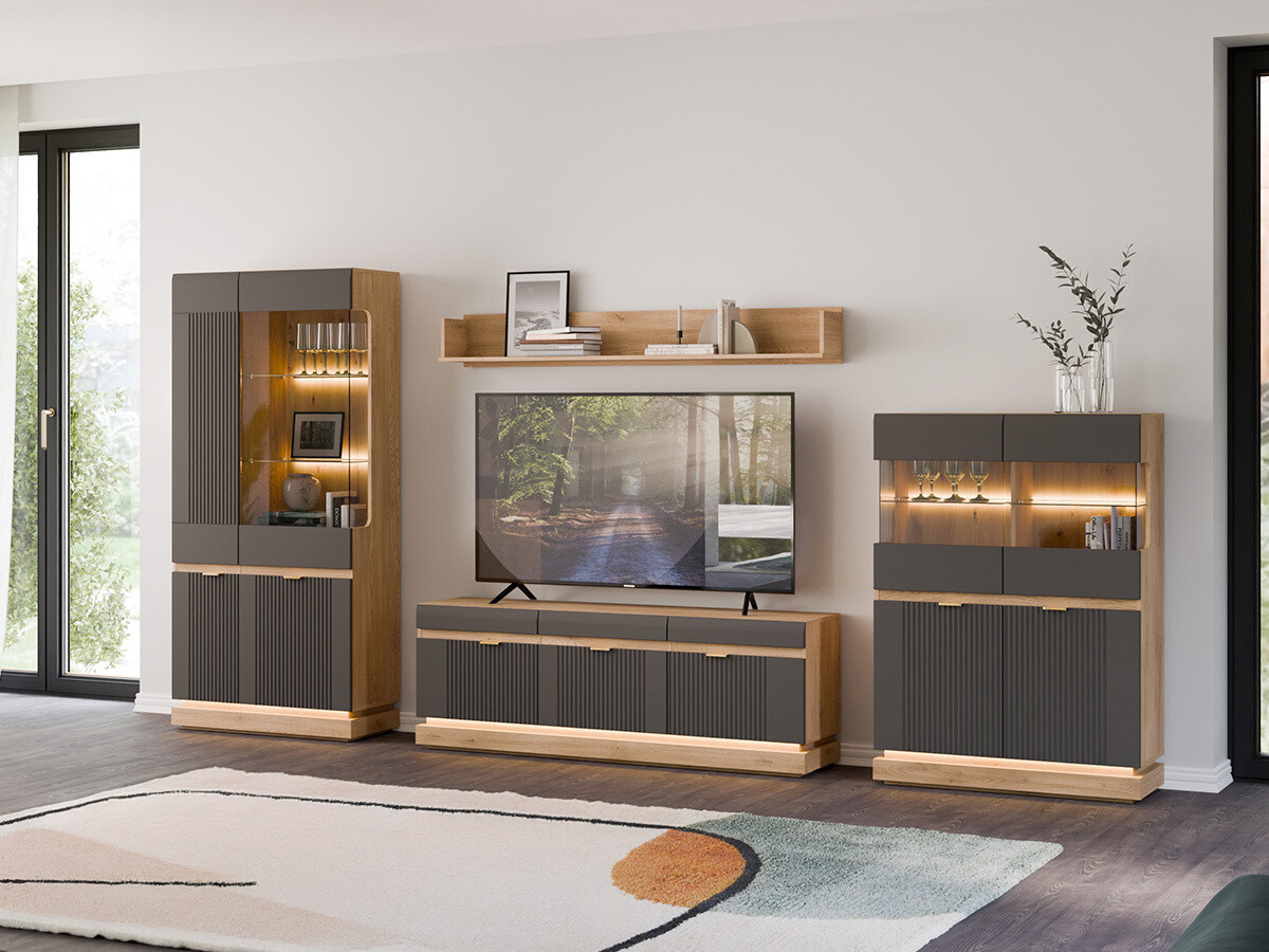 Parete attrezzata Teselbu 116 (Antracite + Quercia)