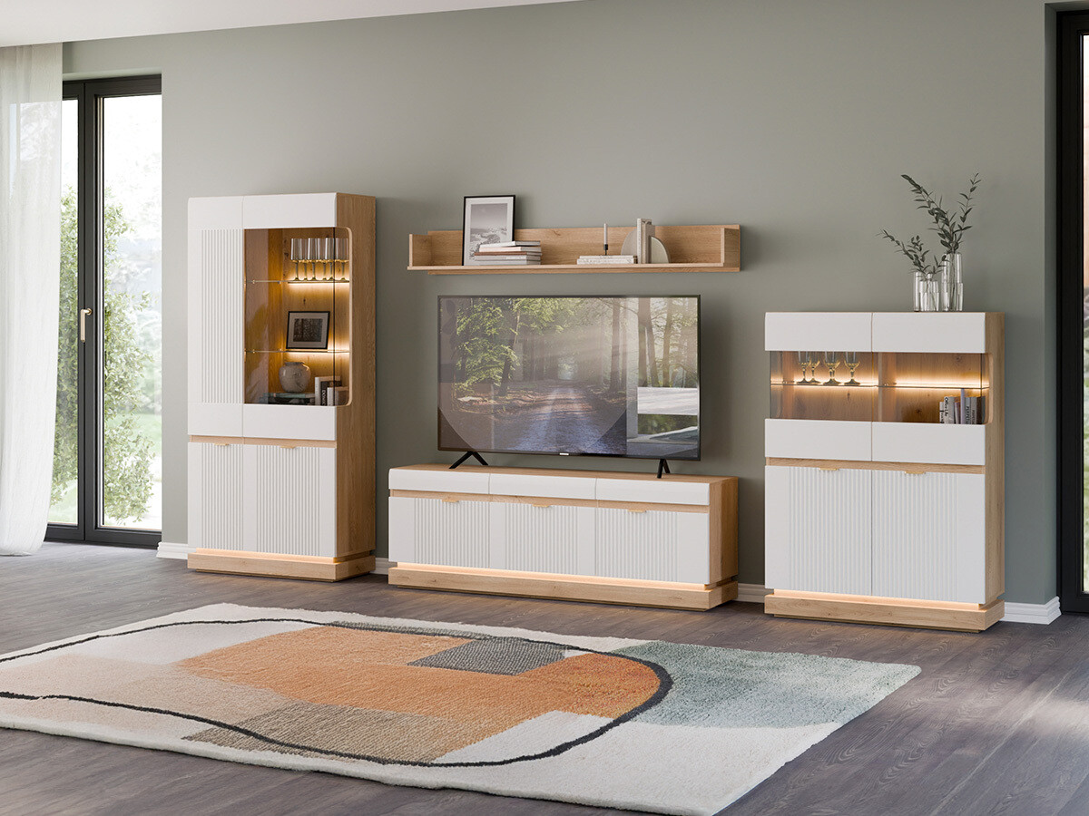 Parete attrezzata Teselbu 116 (Bianco + Quercia)