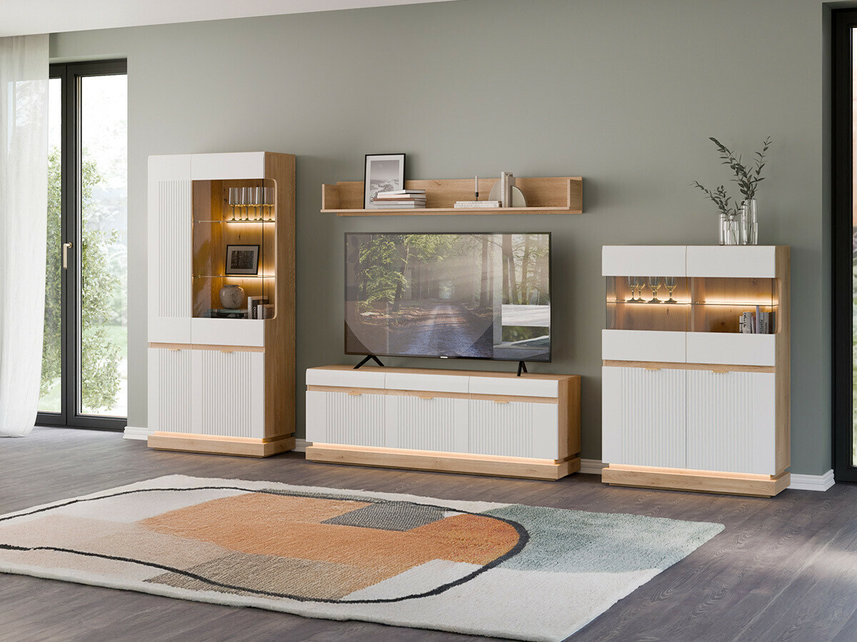 Parete attrezzata Teselbu 116 (Bianco + Quercia)