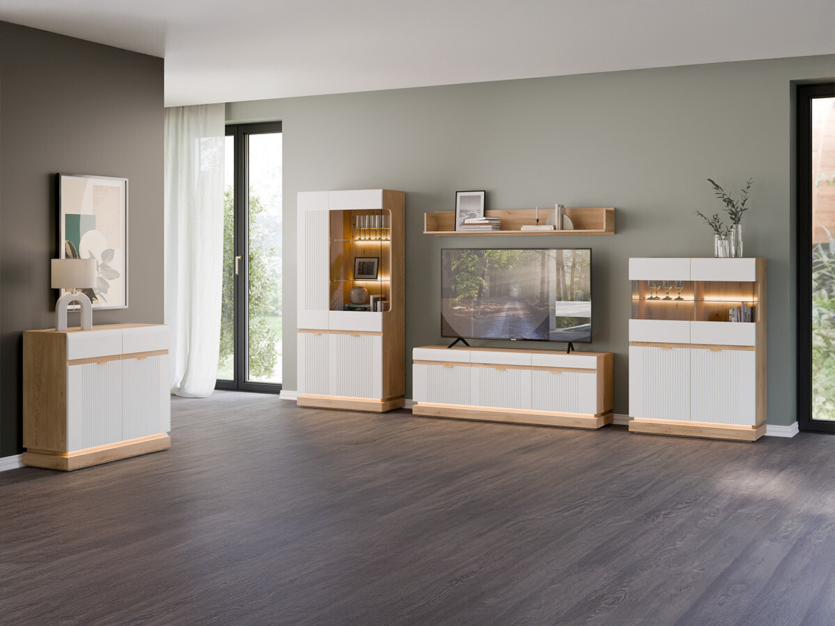 Parete attrezzata Teselbu 116 (Bianco + Quercia)