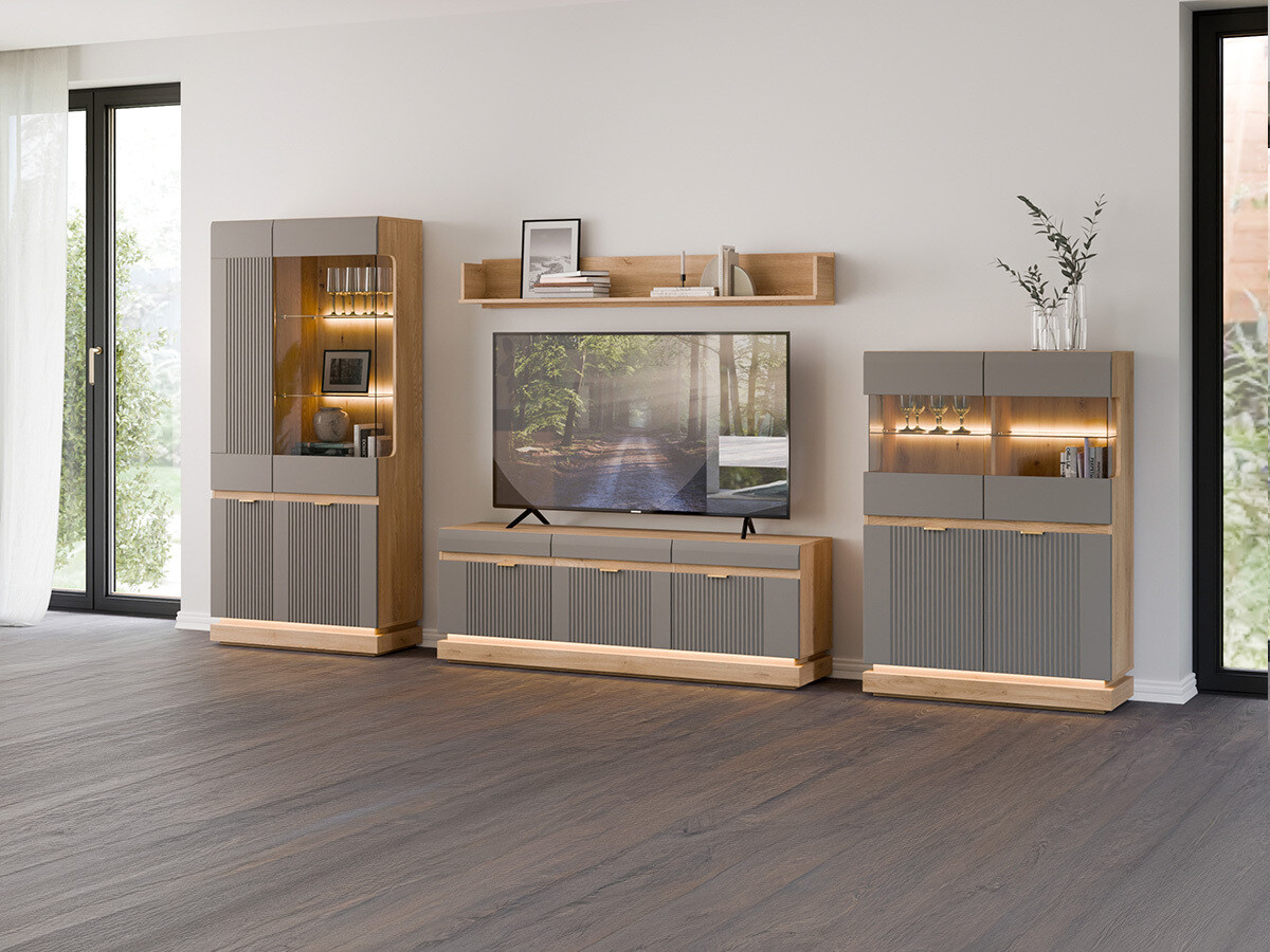 Parete attrezzata Teselbu 116 (Grigio + Quercia)