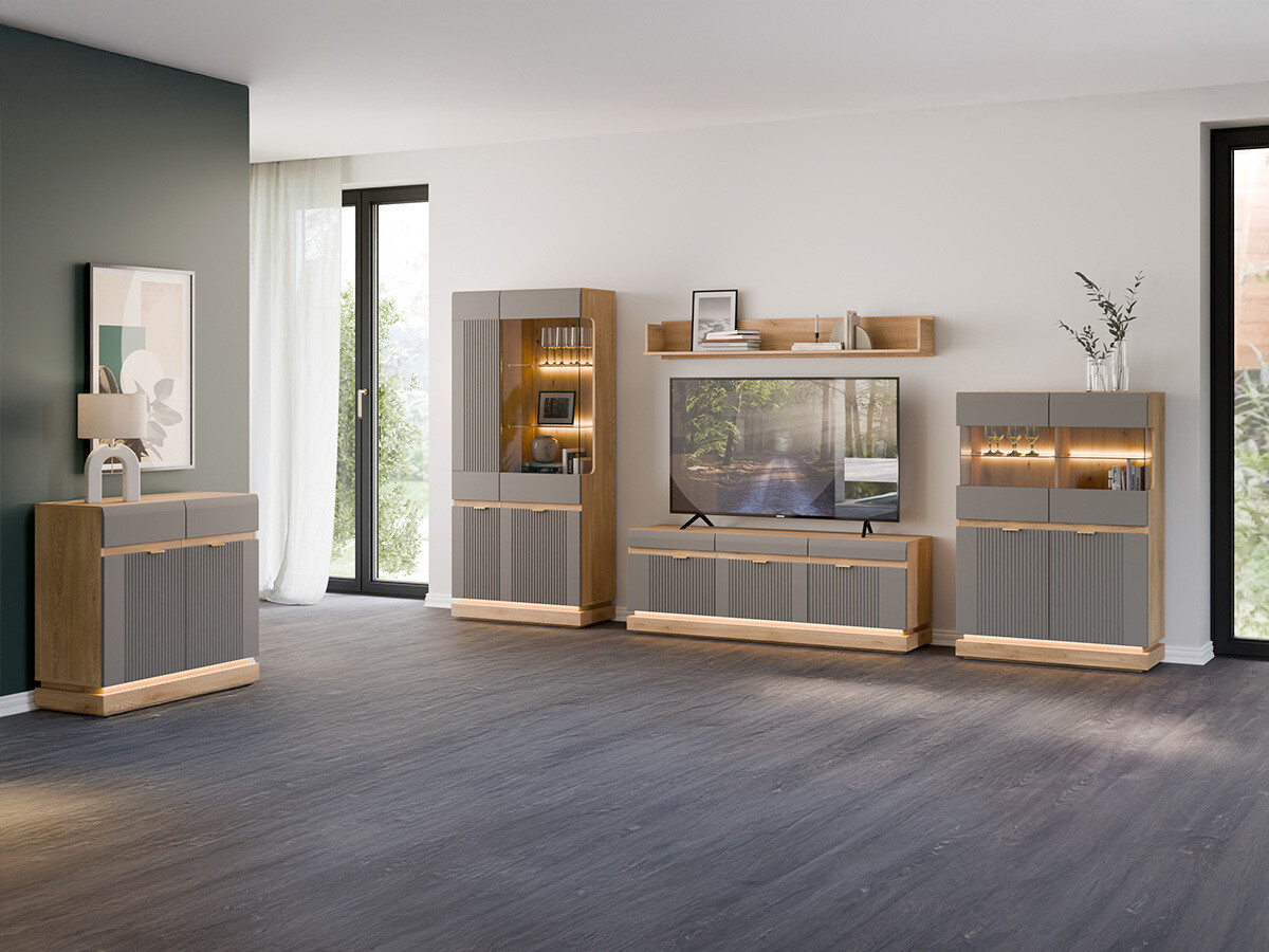 Parete attrezzata Teselbu 116 (Grigio + Quercia)