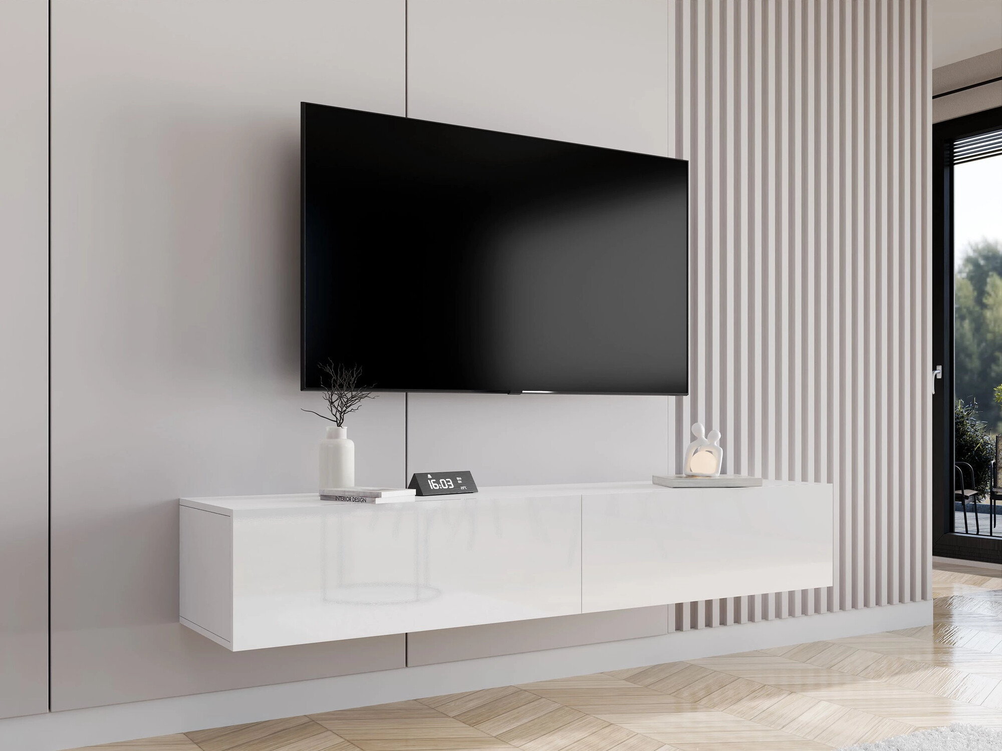 Mobile porta TV Vilrin I (Bianco + Bianco lucido)