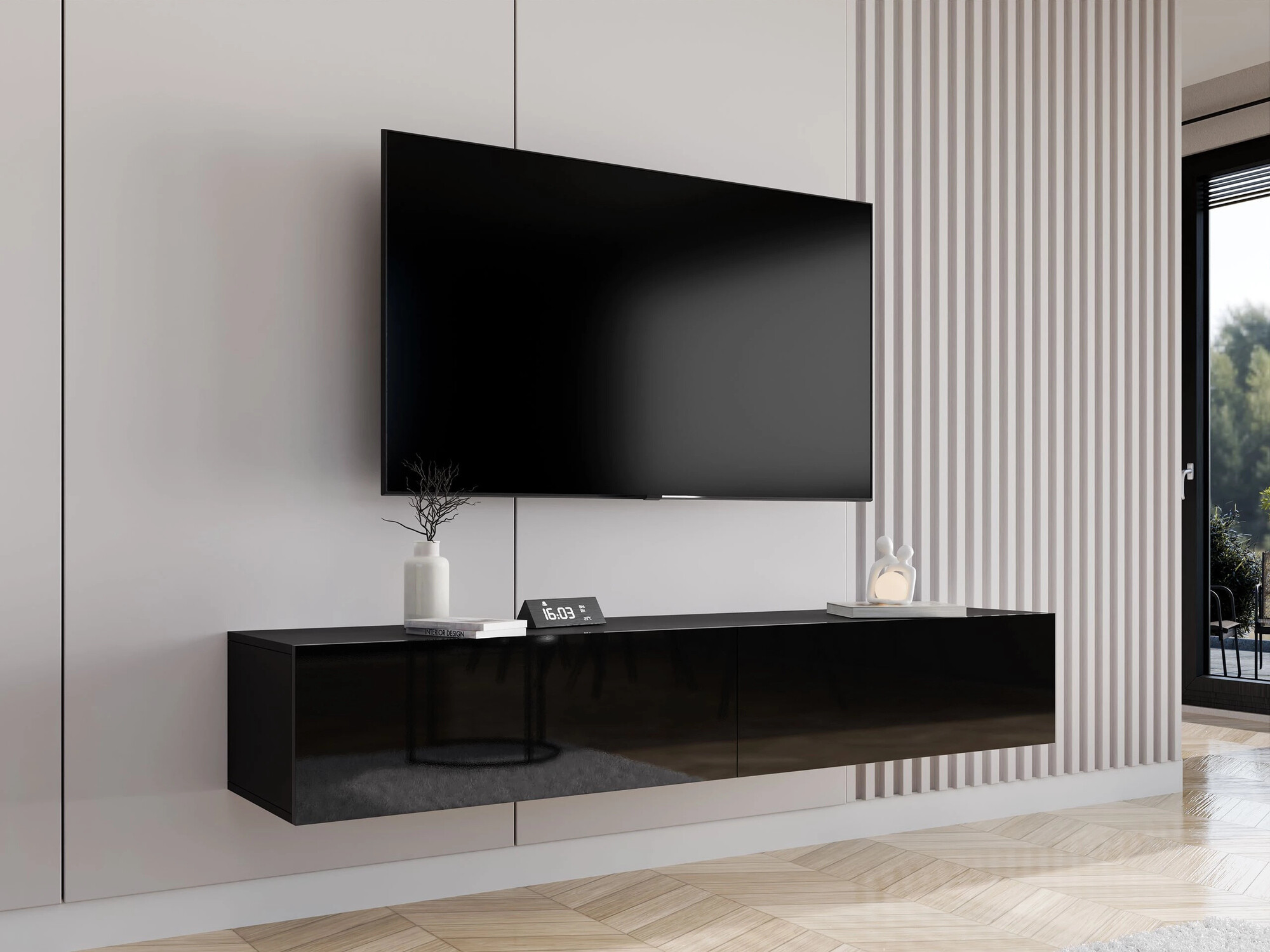 Mobile porta TV Vilrin I (Nero + Nero lucido)