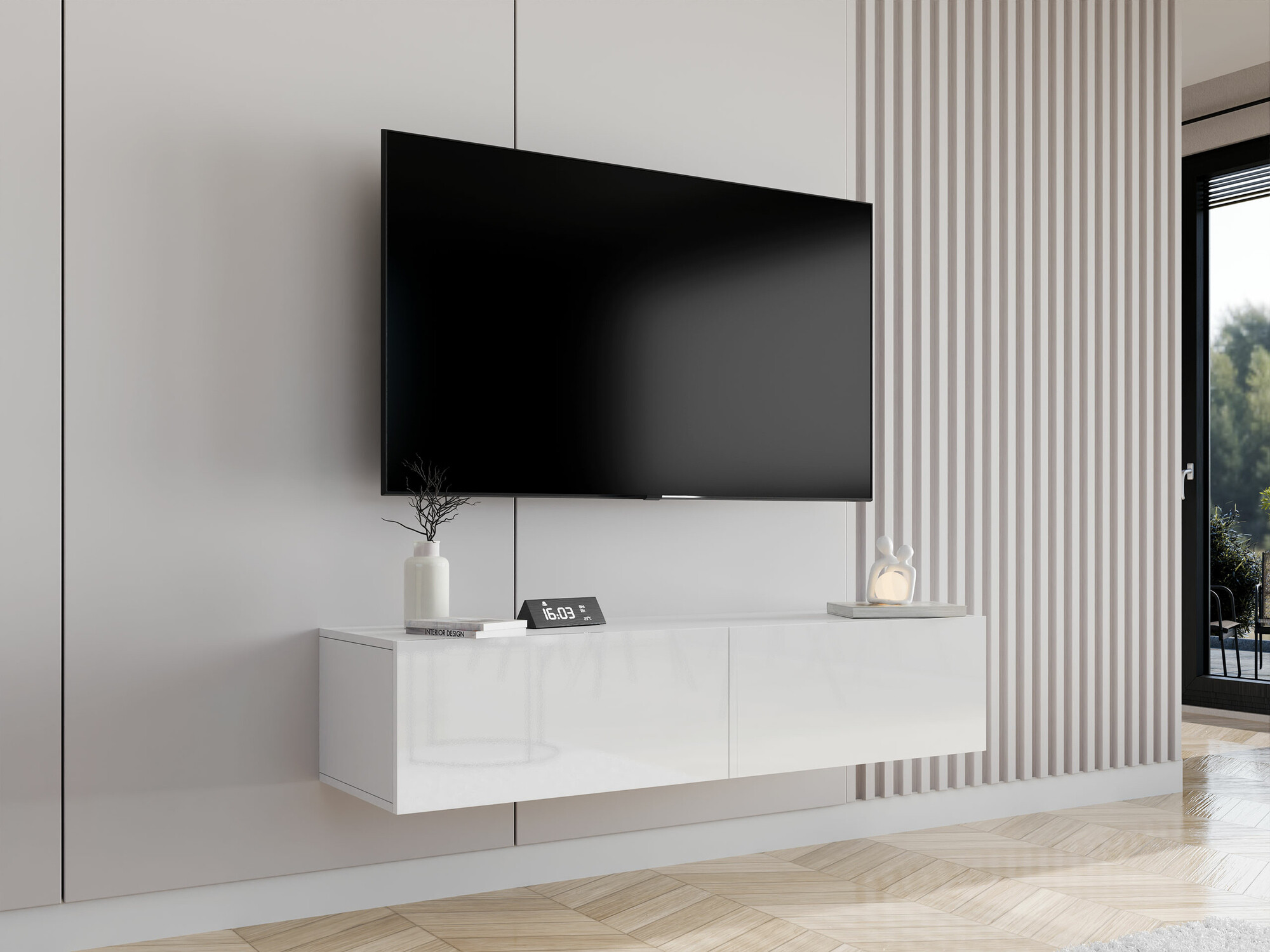 Mobile porta TV Vilrin II (Bianco + Bianco lucido)