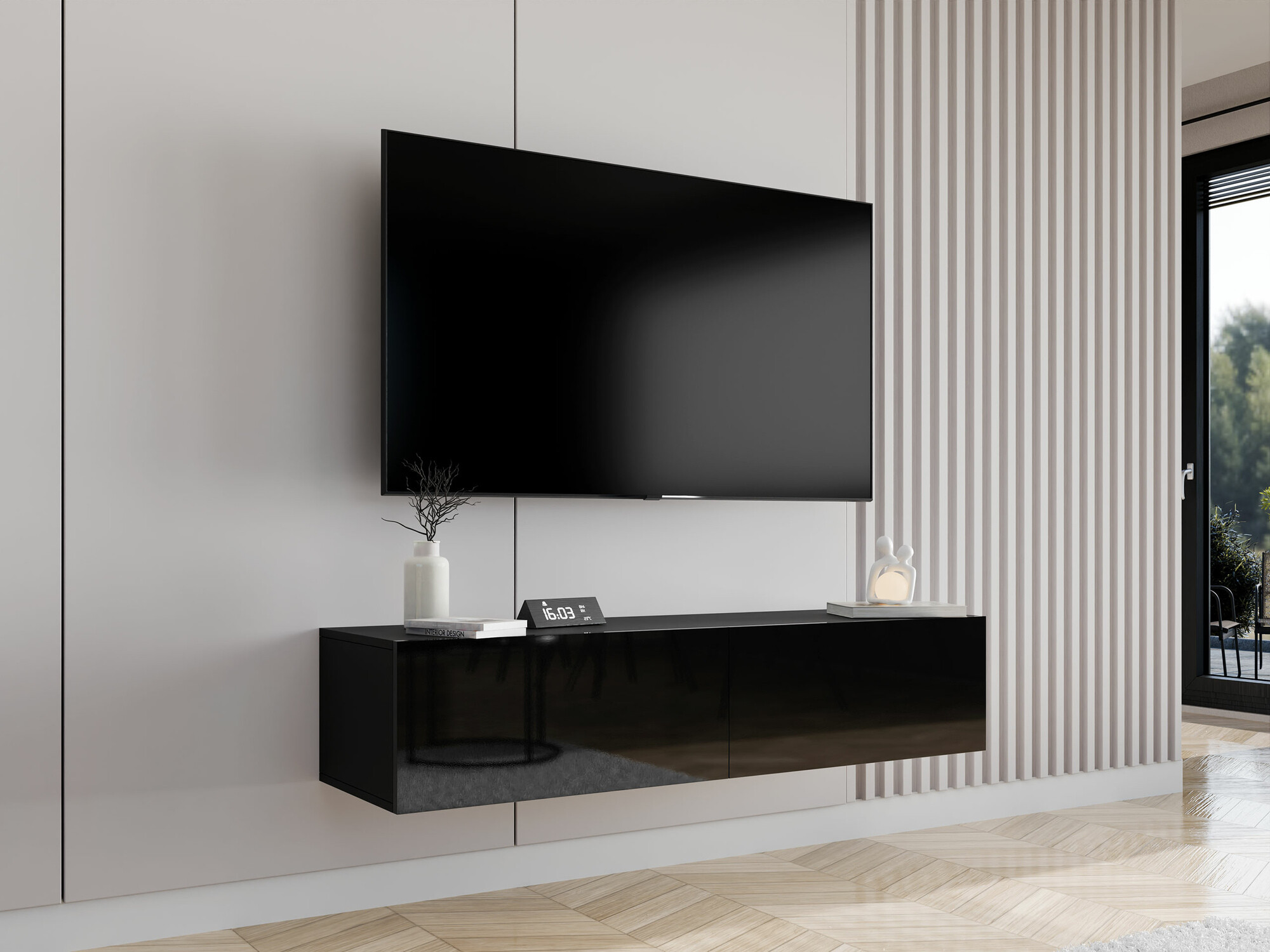 Mobile porta TV Vilrin II (Nero + Nero lucido)