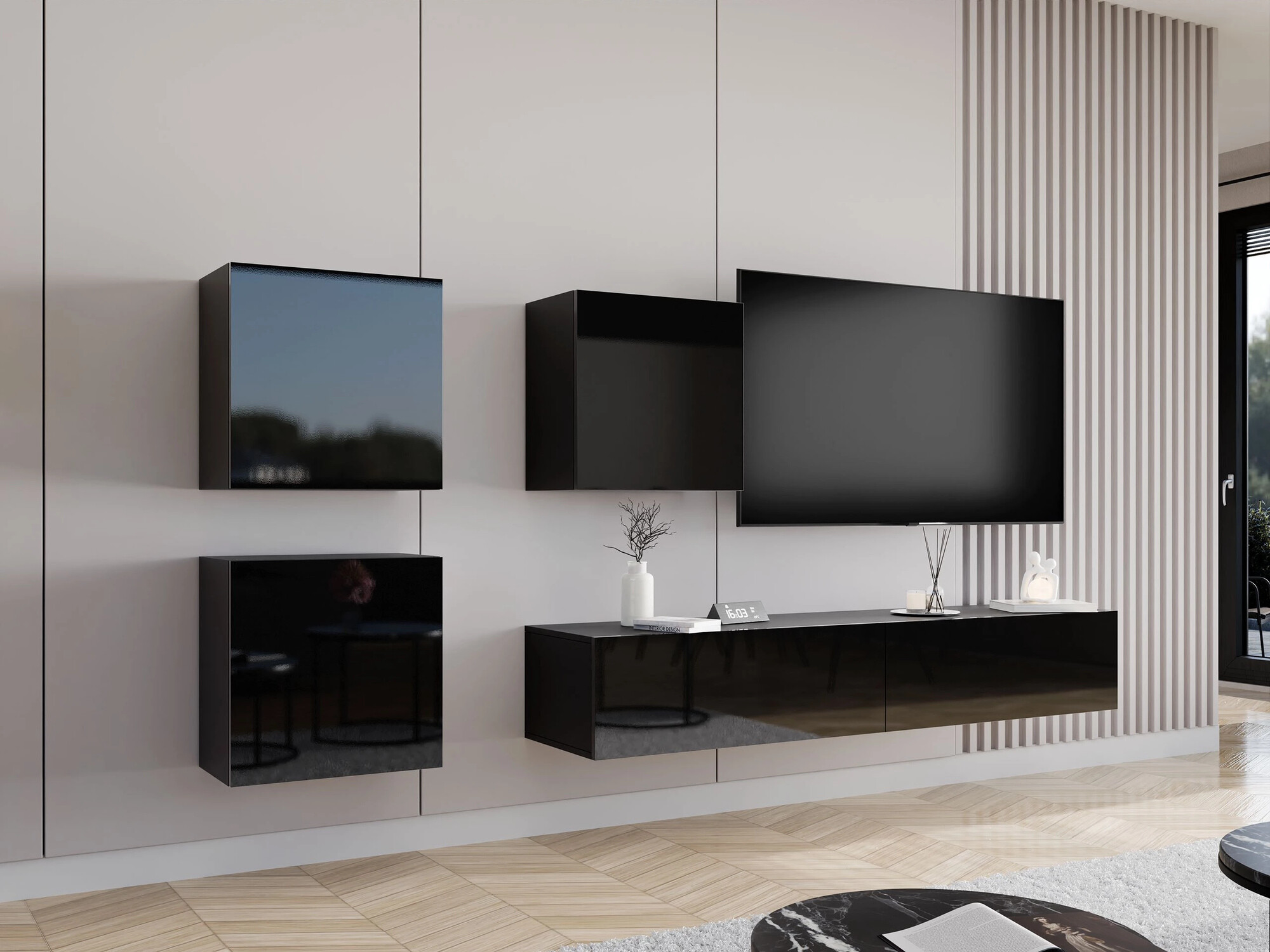 Mobile porta TV Vilrin II (Nero + Nero lucido)