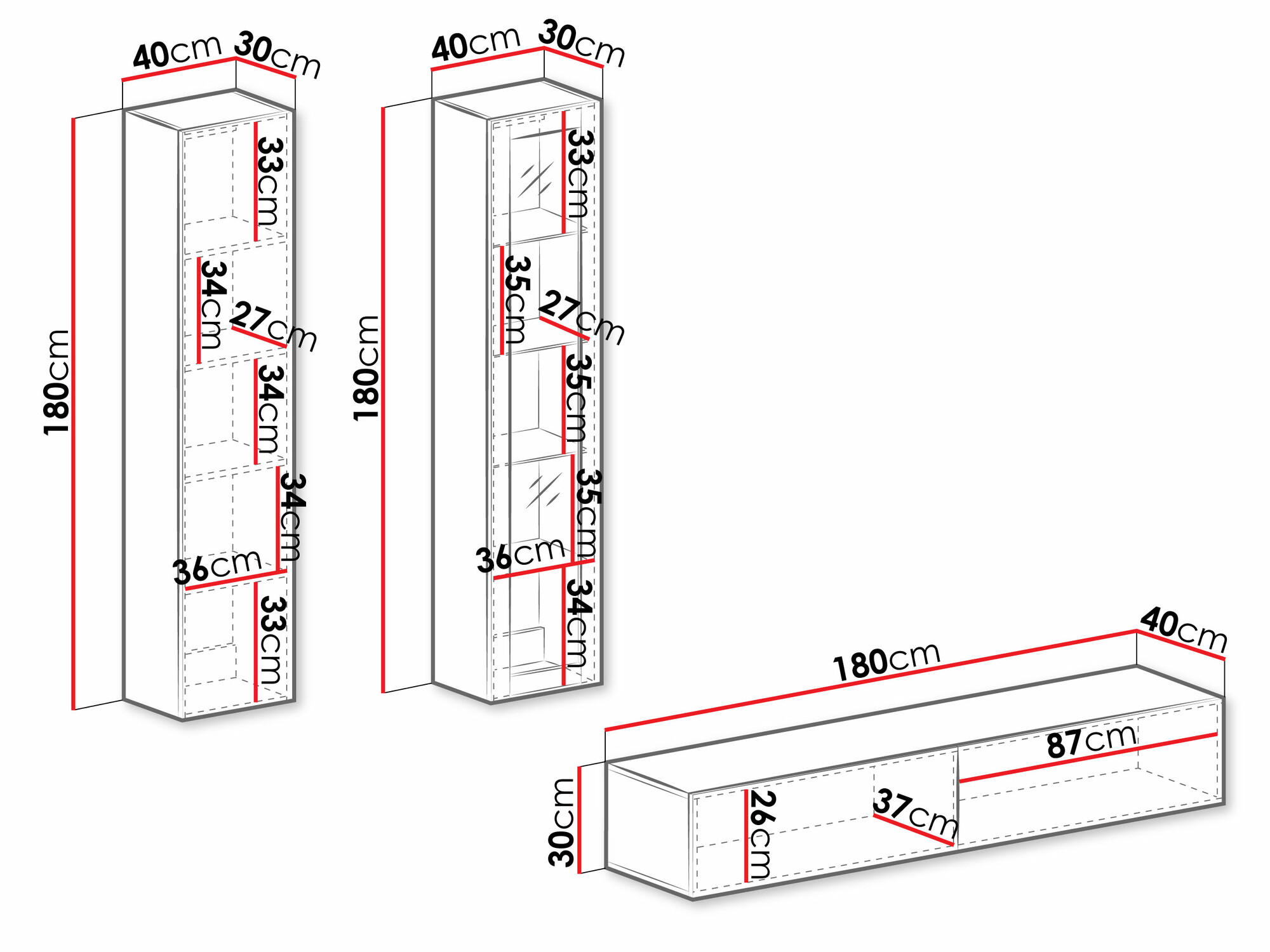 Parete attrezzata Venenou 102 (Bianco + Bianco lucido)