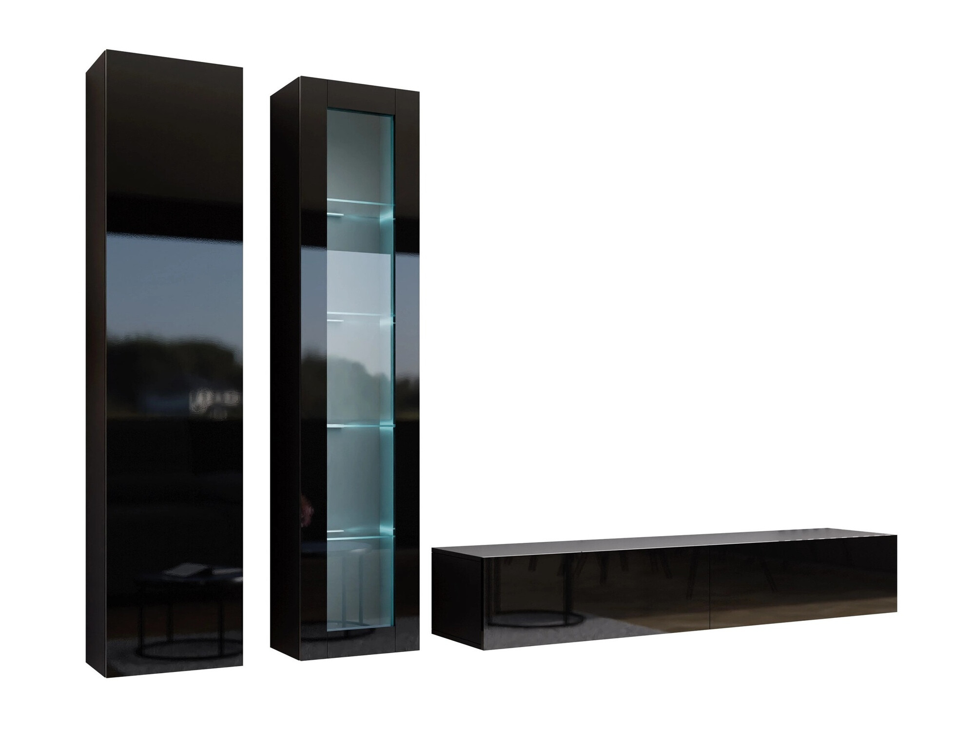 Parete attrezzata Venenou 102 (Nero + Nero lucido)