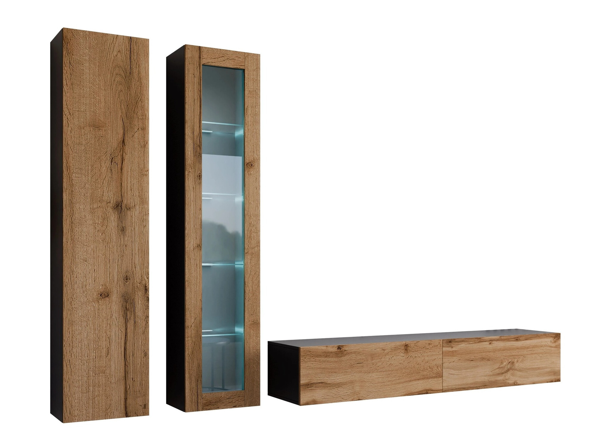 Parete attrezzata Venenou 102 (Nero + Quercia di Wotan)