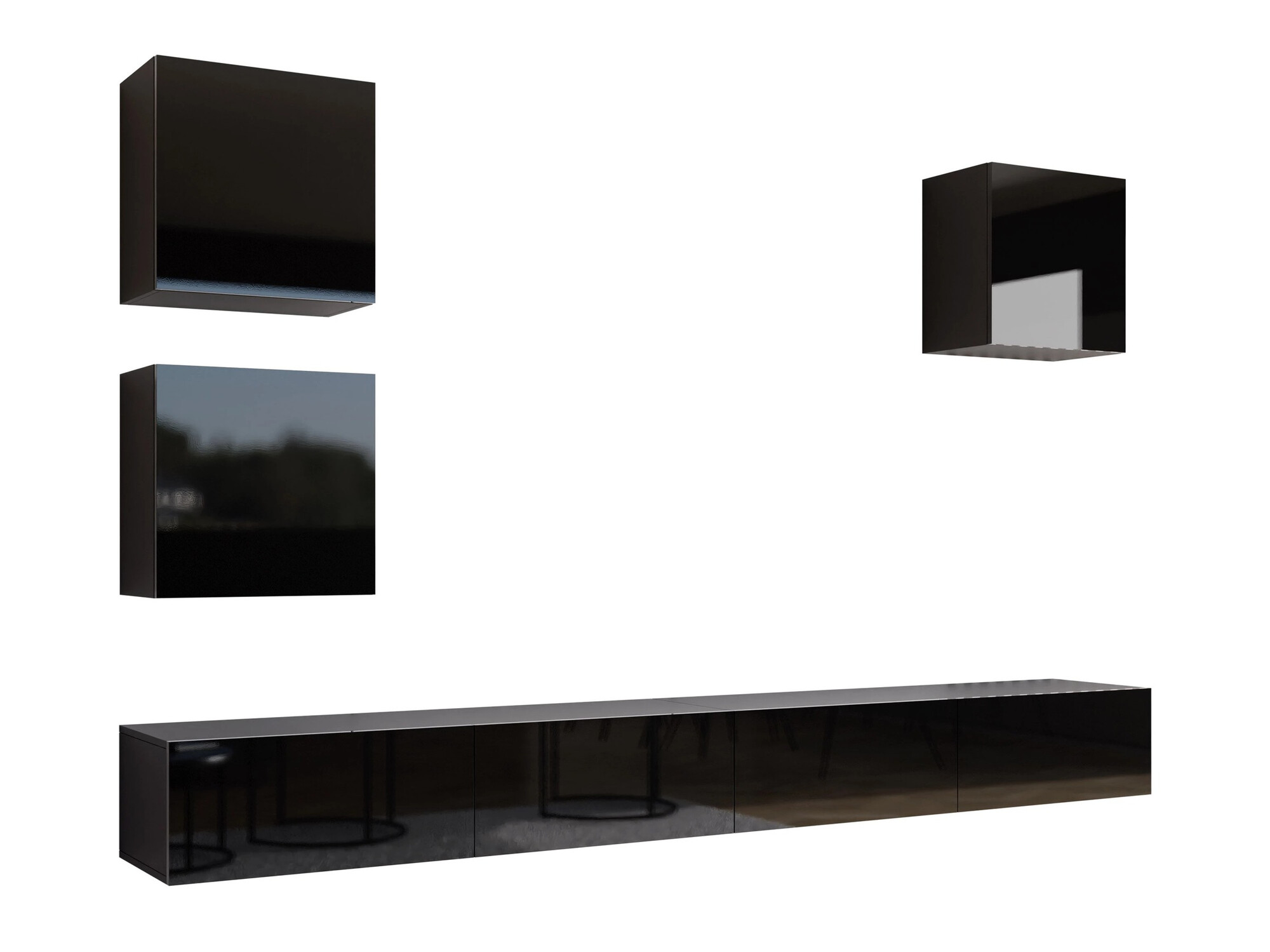 Parete attrezzata Venenou 108 (Nero + Nero lucido)