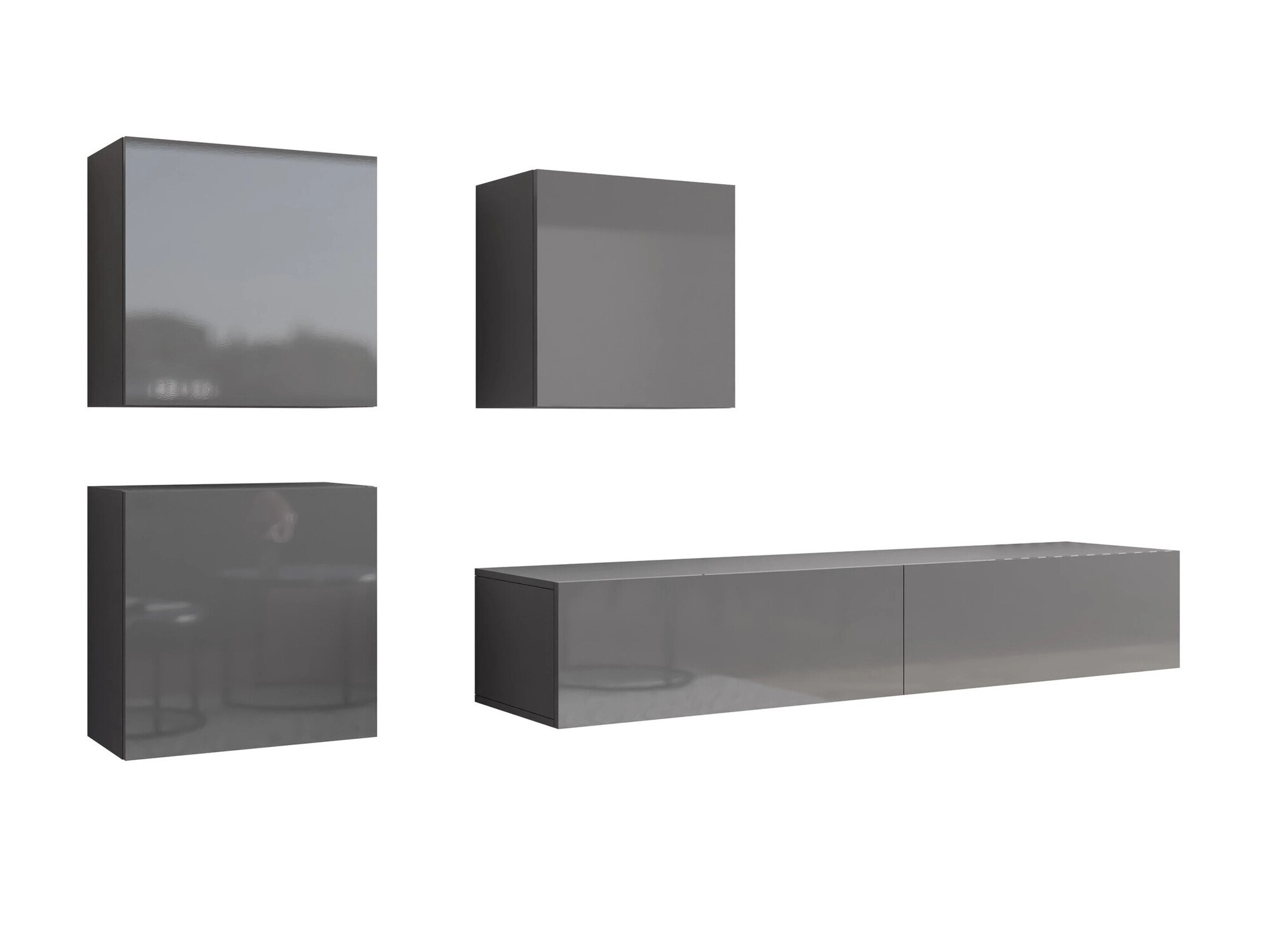 Parete attrezzata Venenou 109 (Grigio + Grigio lucido)