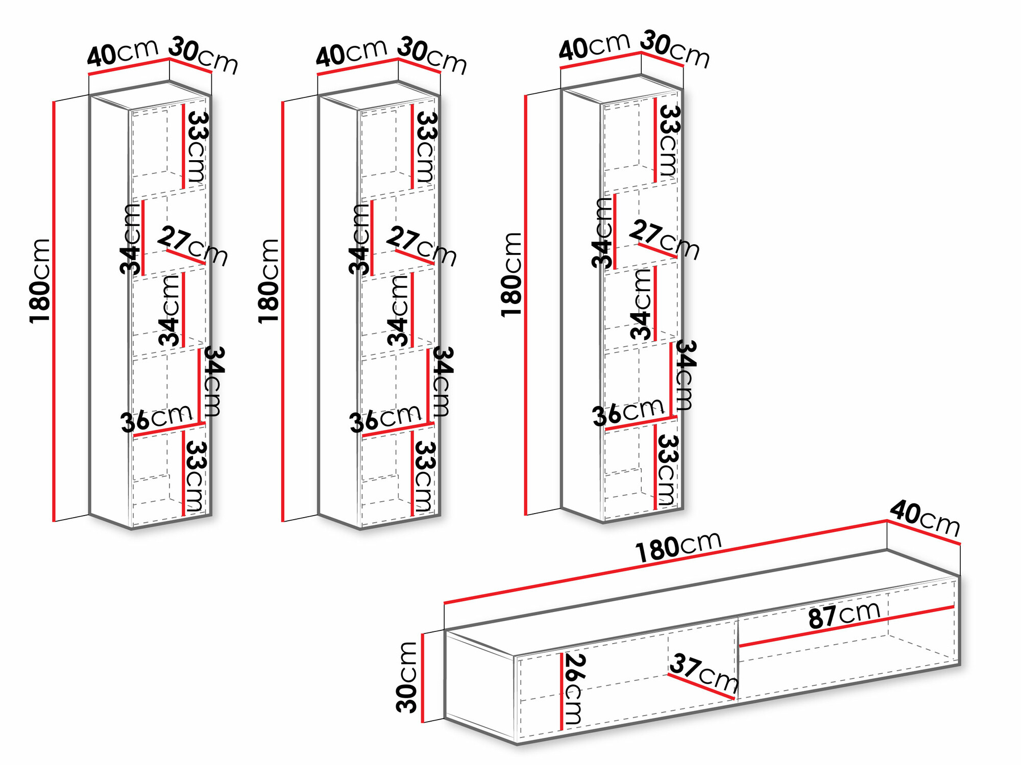 Parete attrezzata Vilrin (Bianco + Bianco lucido)