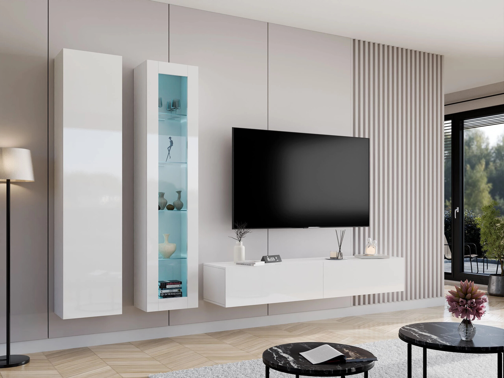 Parete attrezzata Vilrin I (Bianco + Bianco lucido)