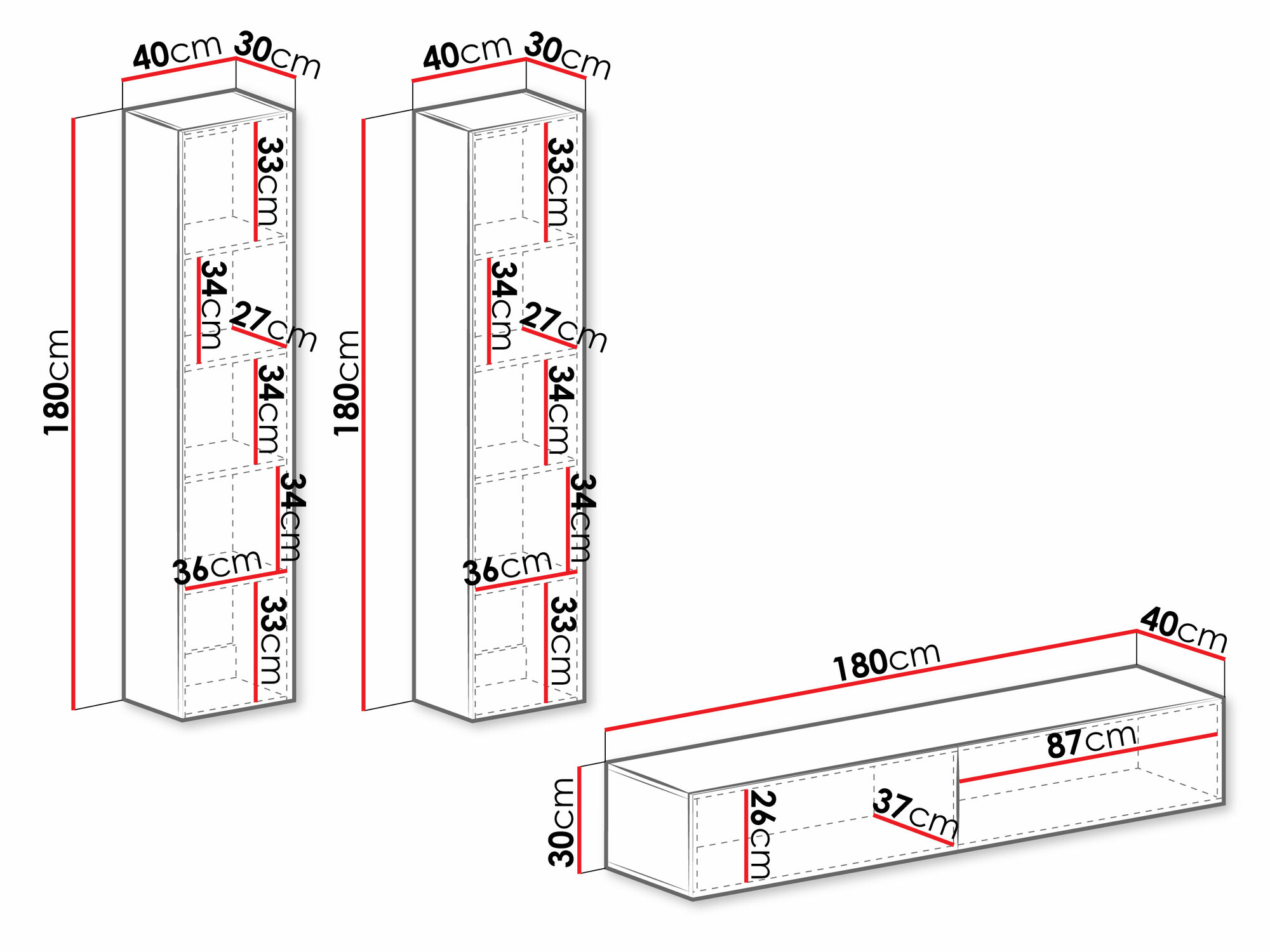 Parete attrezzata Vilrin II (Bianco + Bianco lucido)