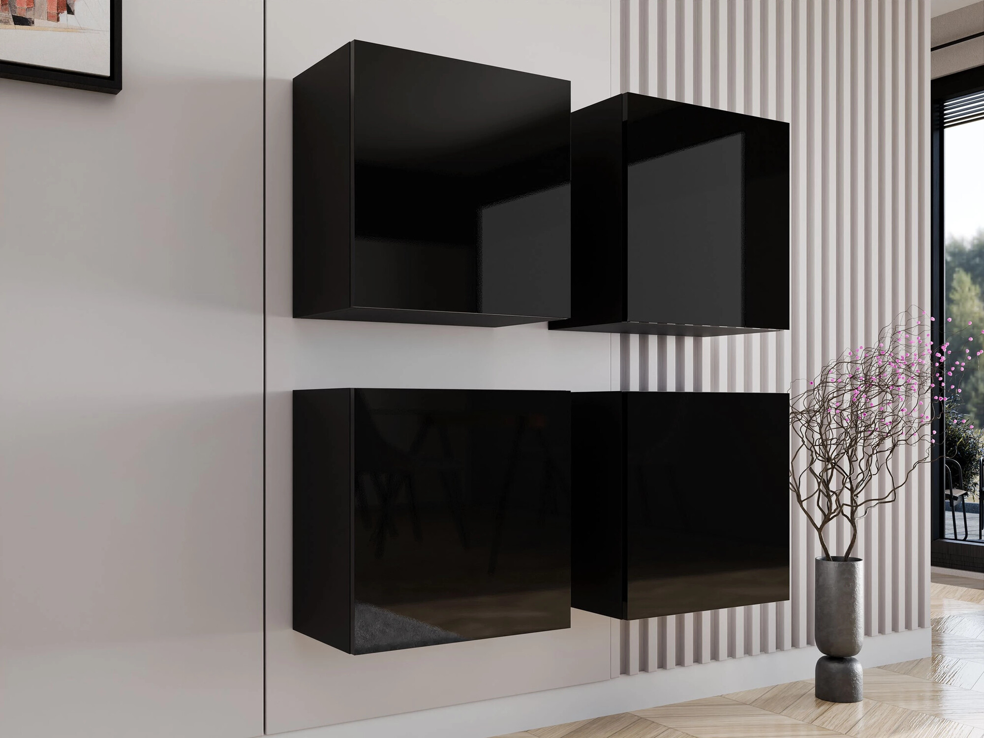 Set di gabinetto Vilrin (Nero + Nero lucido)