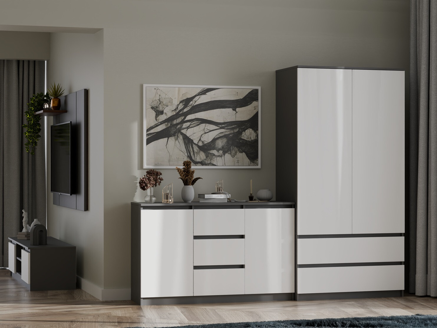 Armadio Elbvelu 116 (Bianco + Antracite)