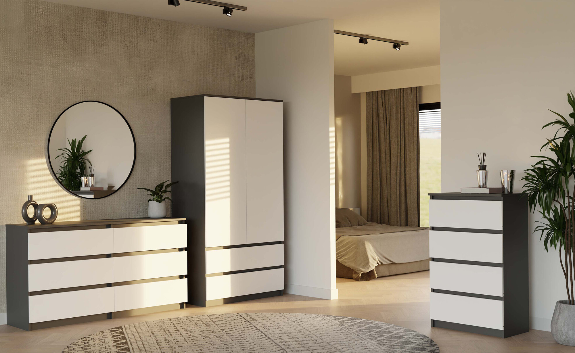 Armadio Elbvelu 116 (Bianco + Antracite)