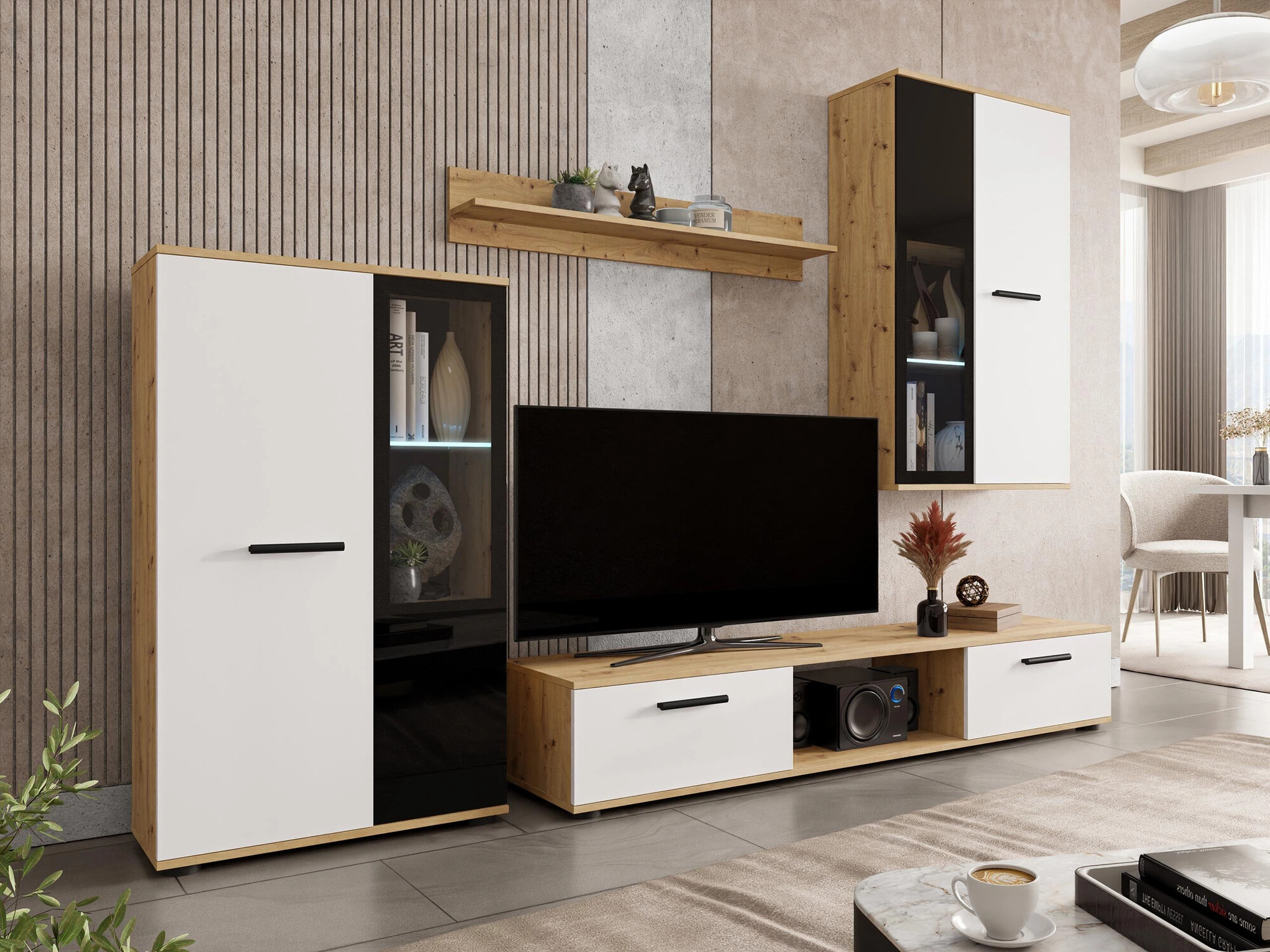 Parete attrezzata Genio (Rovere Artisan + Bianco)