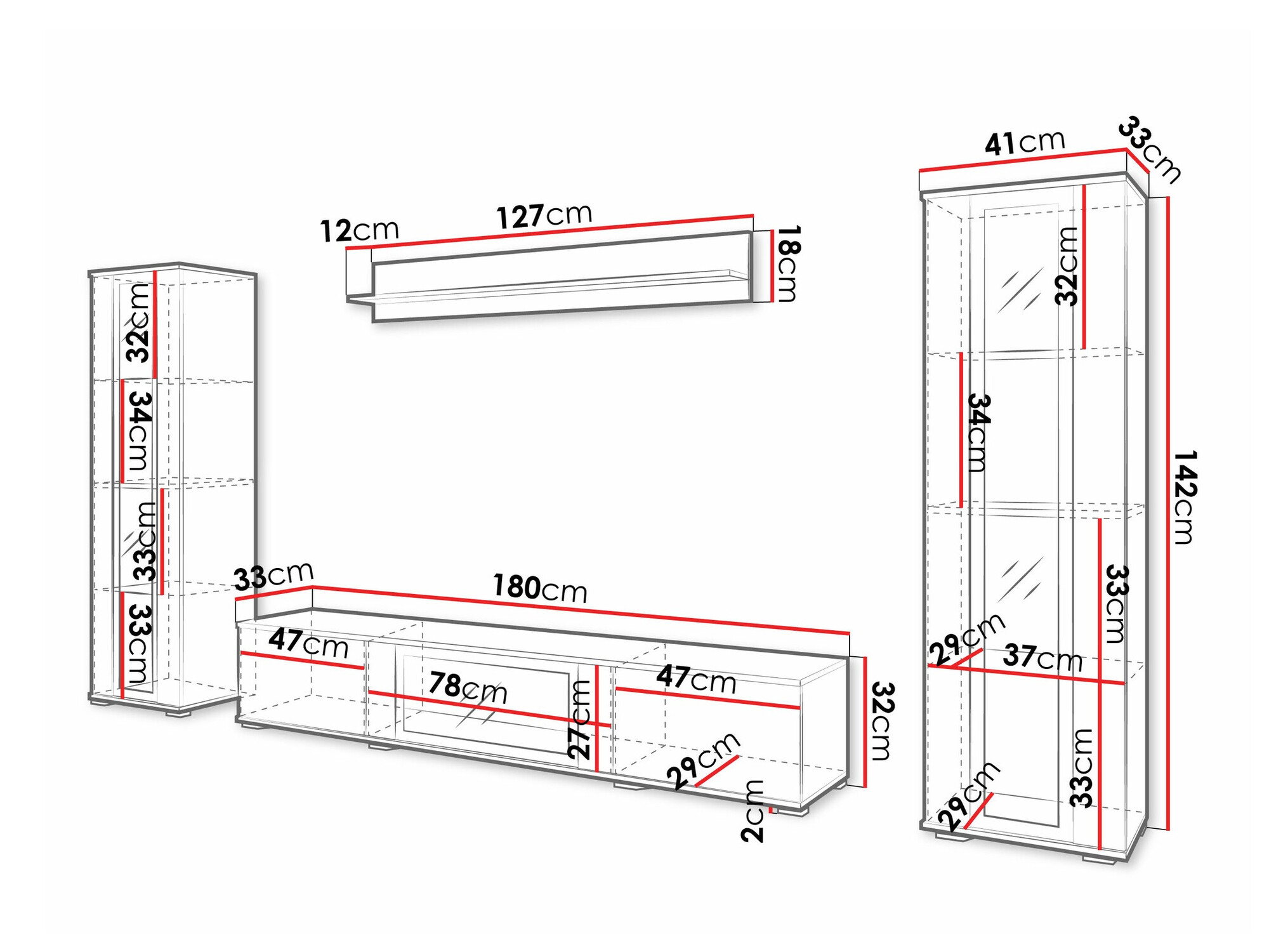 Parete attrezzata Torcame 103 (Nero)
