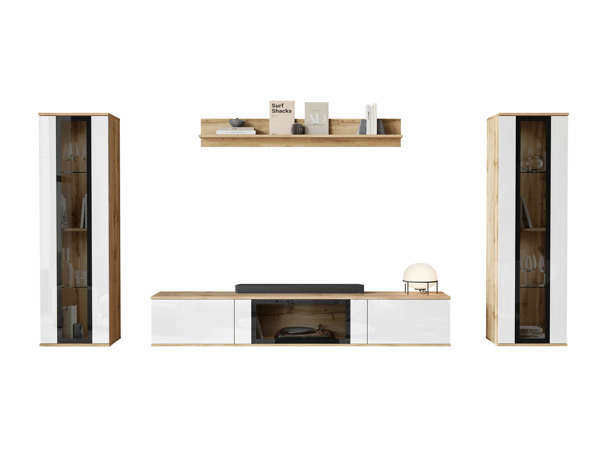 Parete attrezzata Torcame 103 (Quercia di Wotan + Bianco lucido)