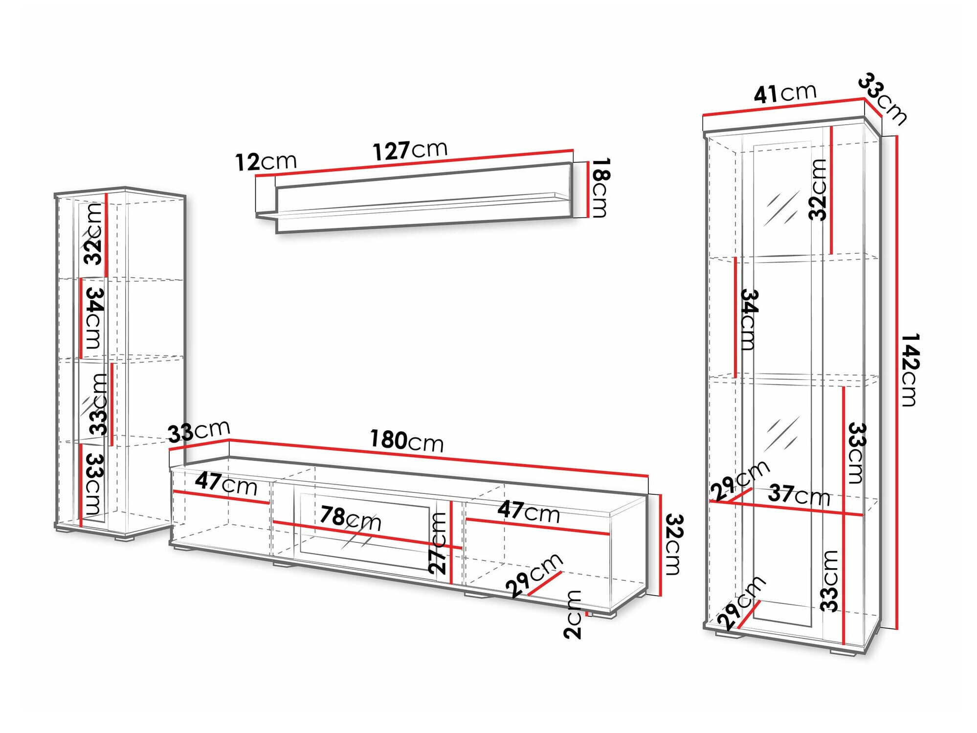 Parete attrezzata Torcame 103 (Quercia di Wotan + Bianco lucido)