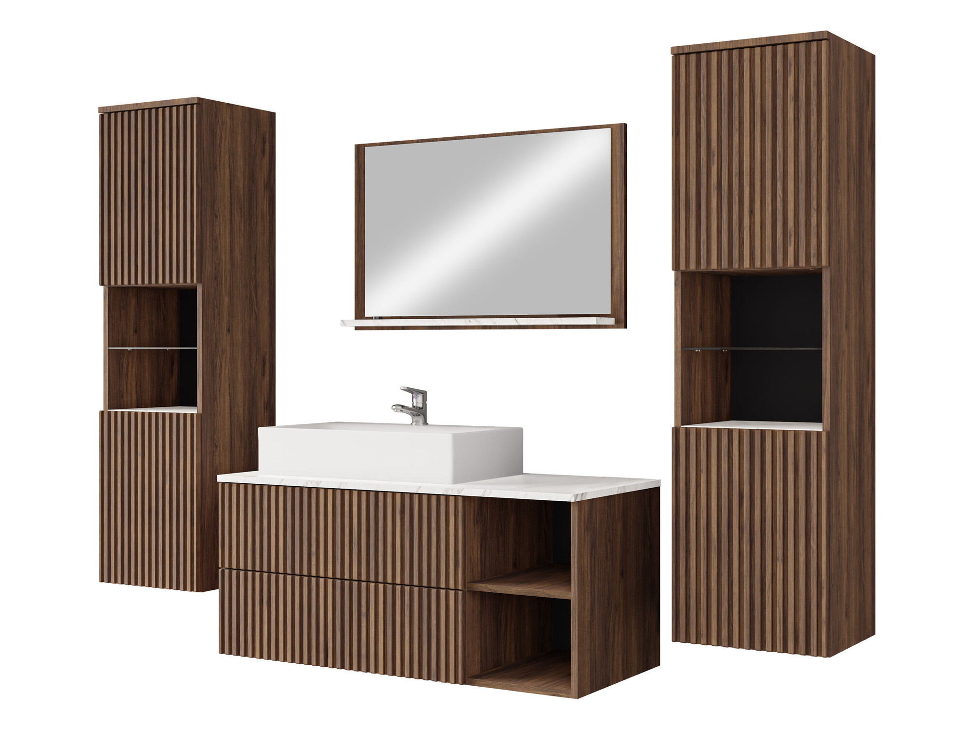 Set bagno Nauta II (Noce + Marmo bianco)