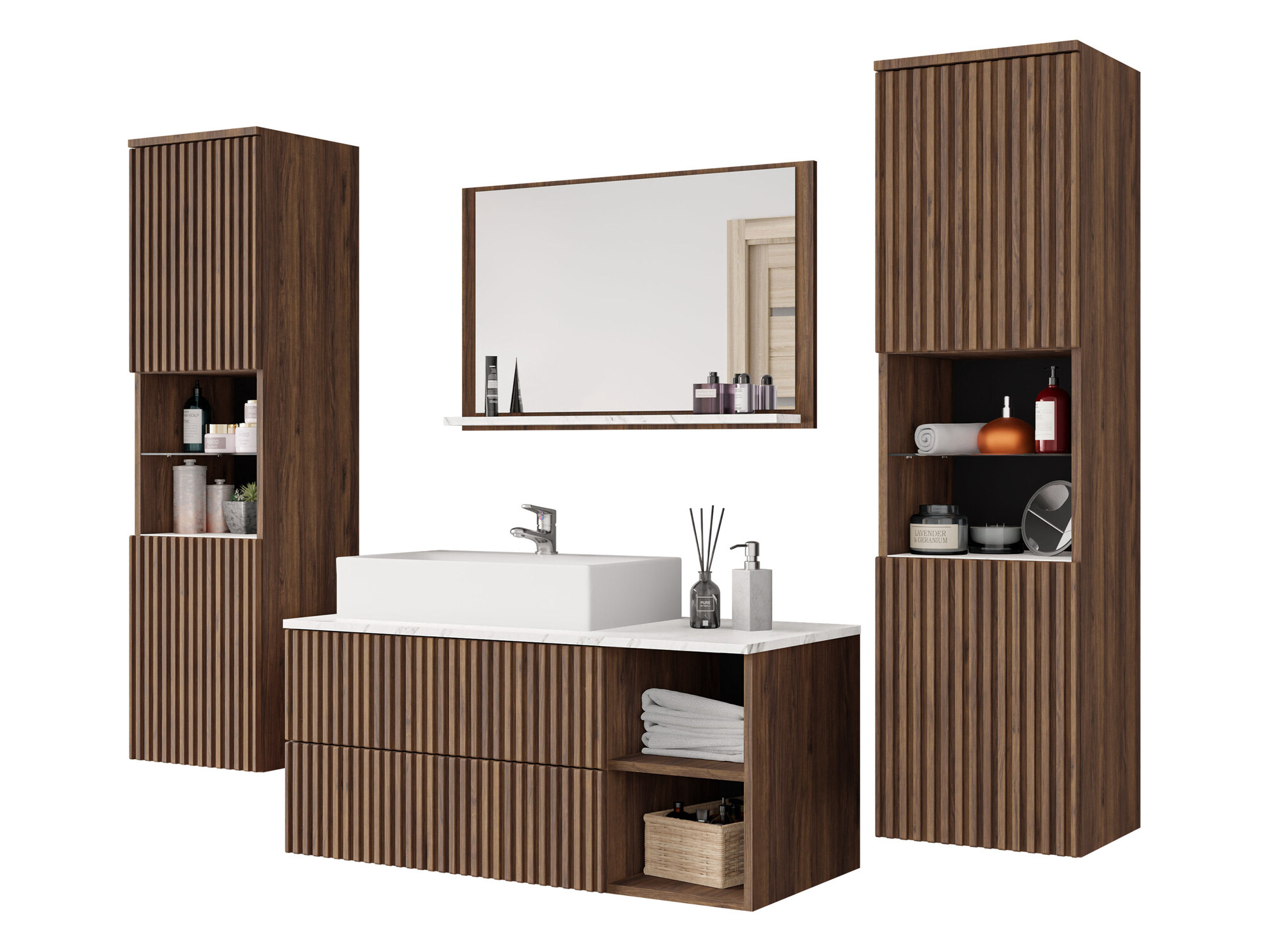 Set bagno Nauta II (Noce + Marmo bianco)