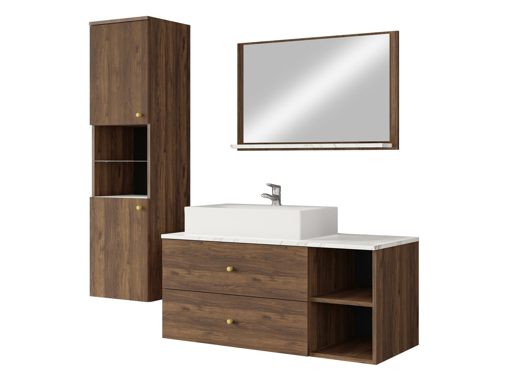 Set bagno Salus II (Noce + Marmo bianco)