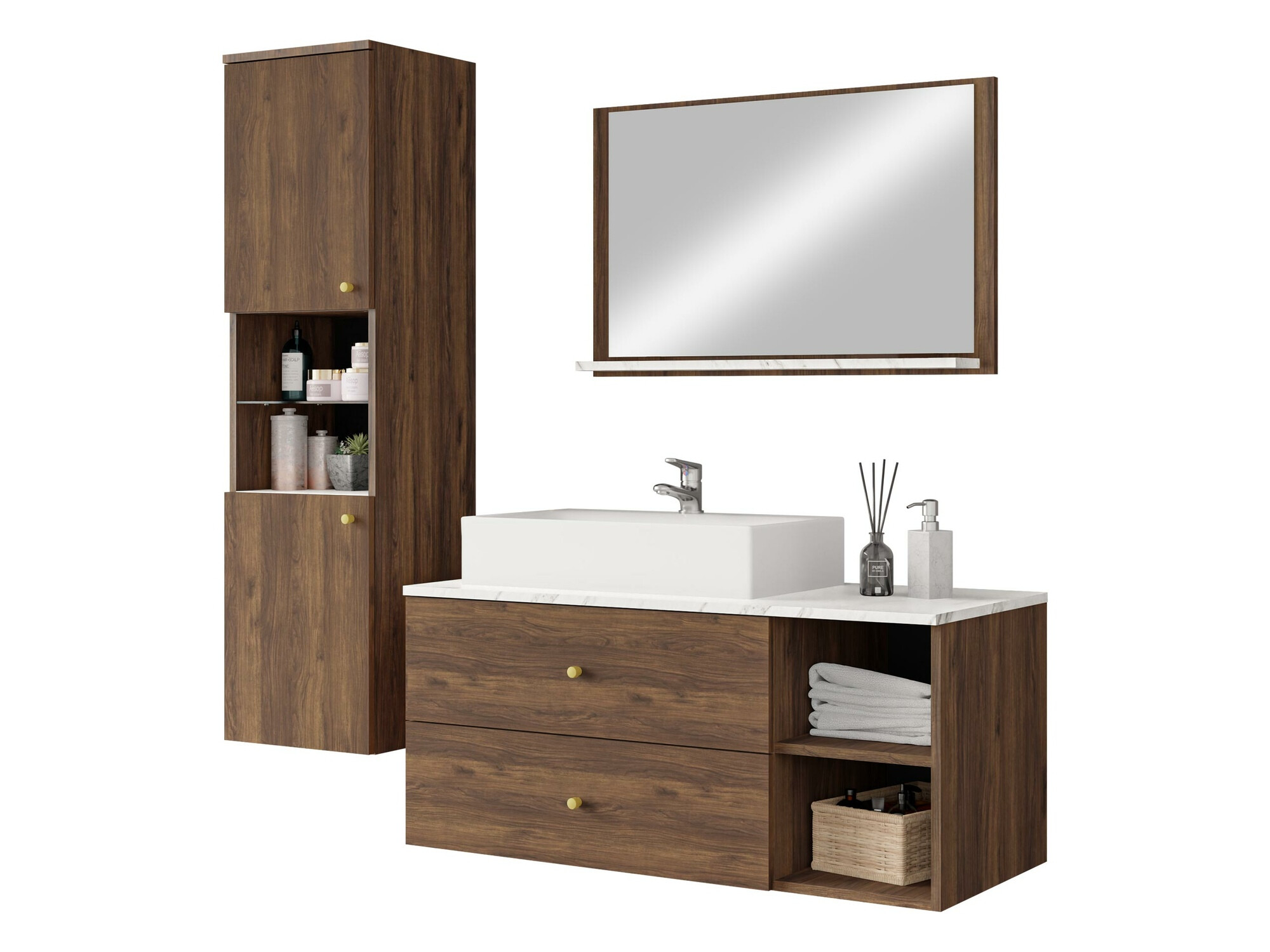 Set bagno Salus II (Noce + Marmo bianco)