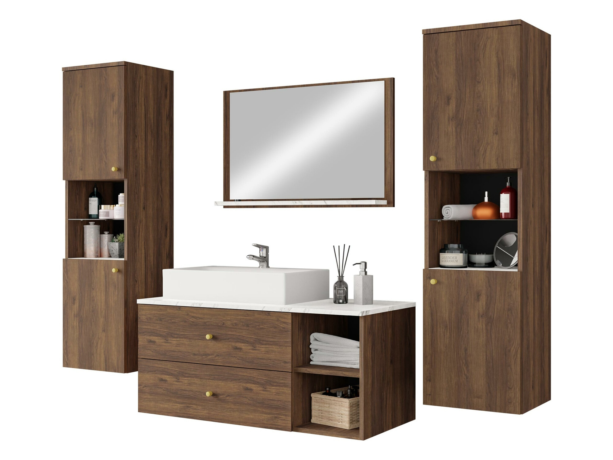 Set bagno Salus III (Noce + Marmo bianco)