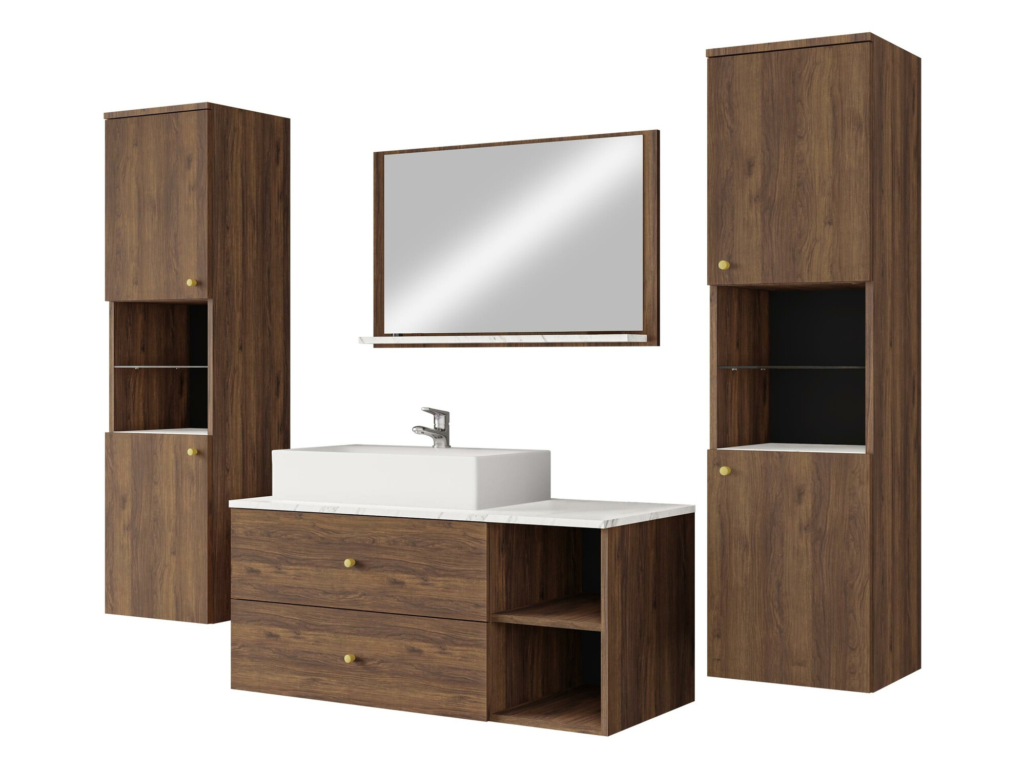 Set bagno Salus III (Noce + Marmo bianco)