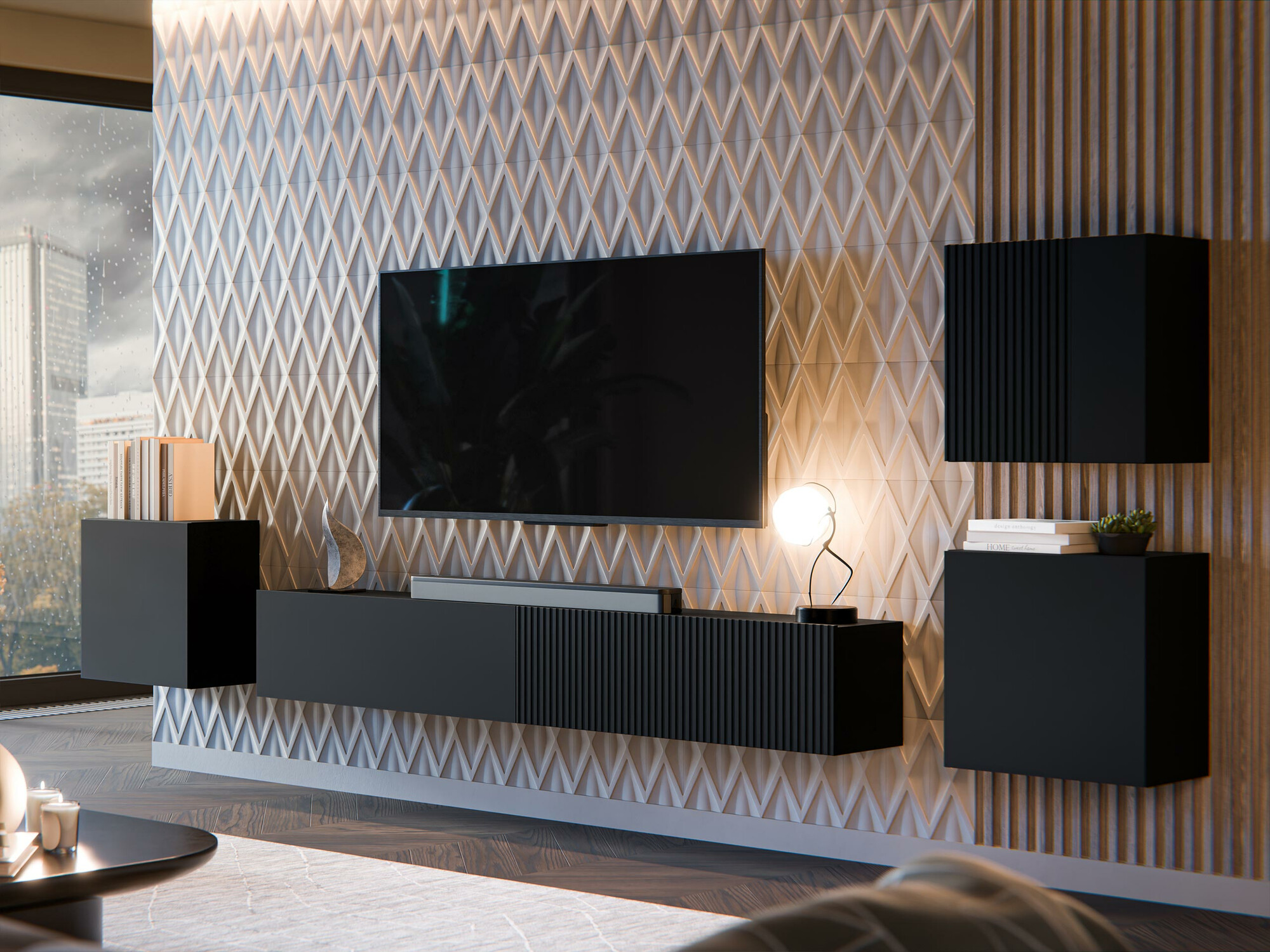 Parete attrezzata Calveru 108 (Nero)