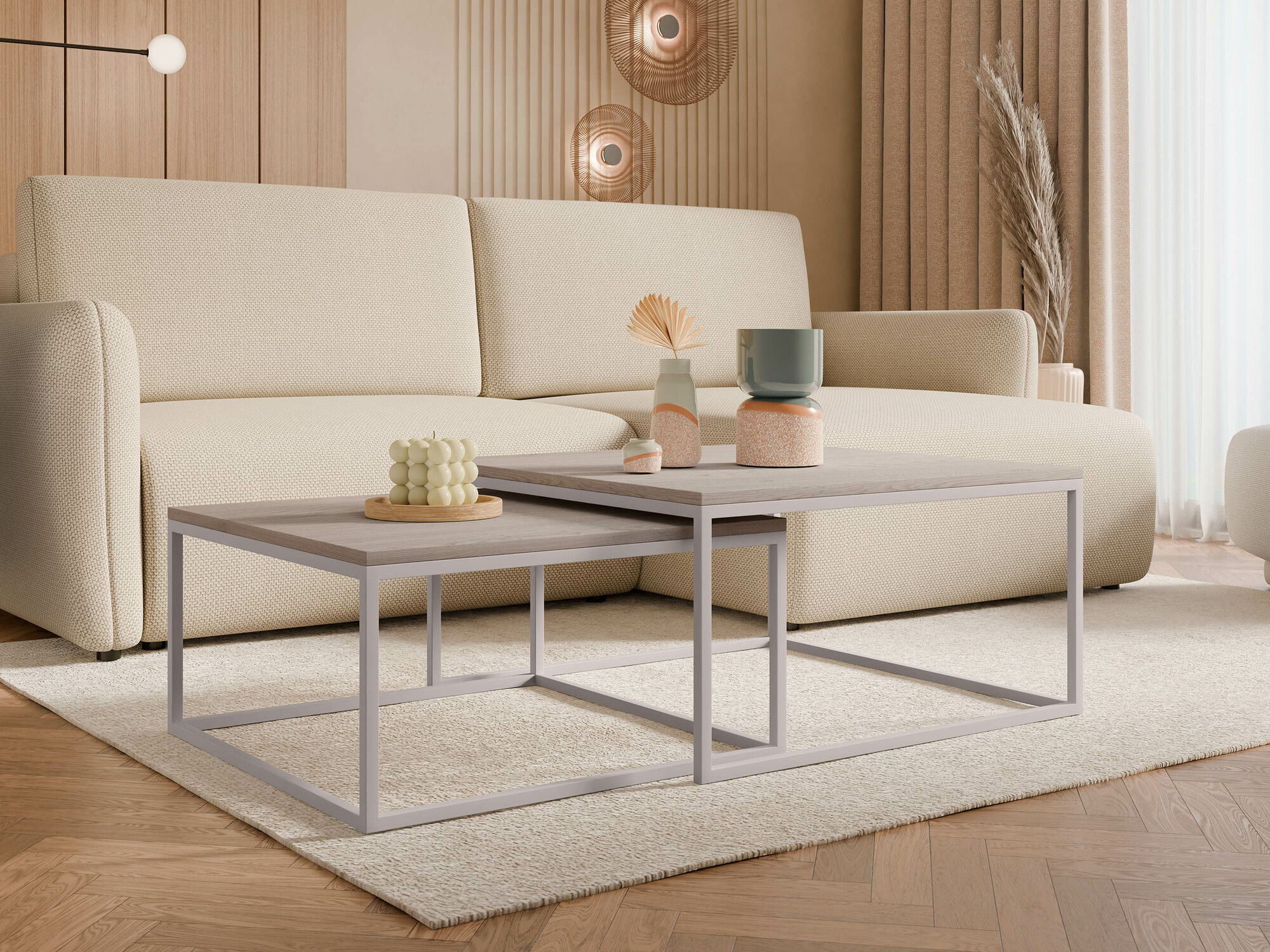 Set tavolino da caffè Oswego 133 (Luminoso legno + Cachemire)