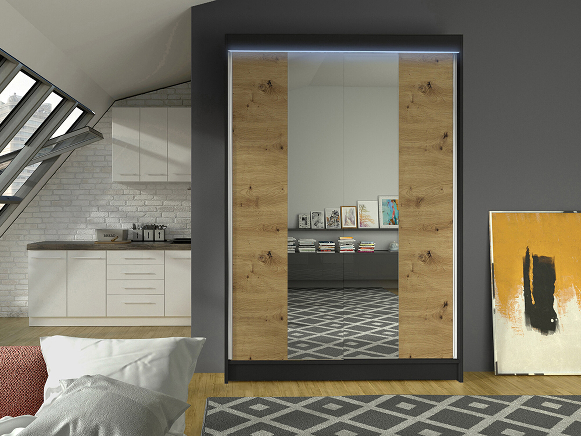 Armadio Closico Salvor II (Nero + Rovere Artisan)