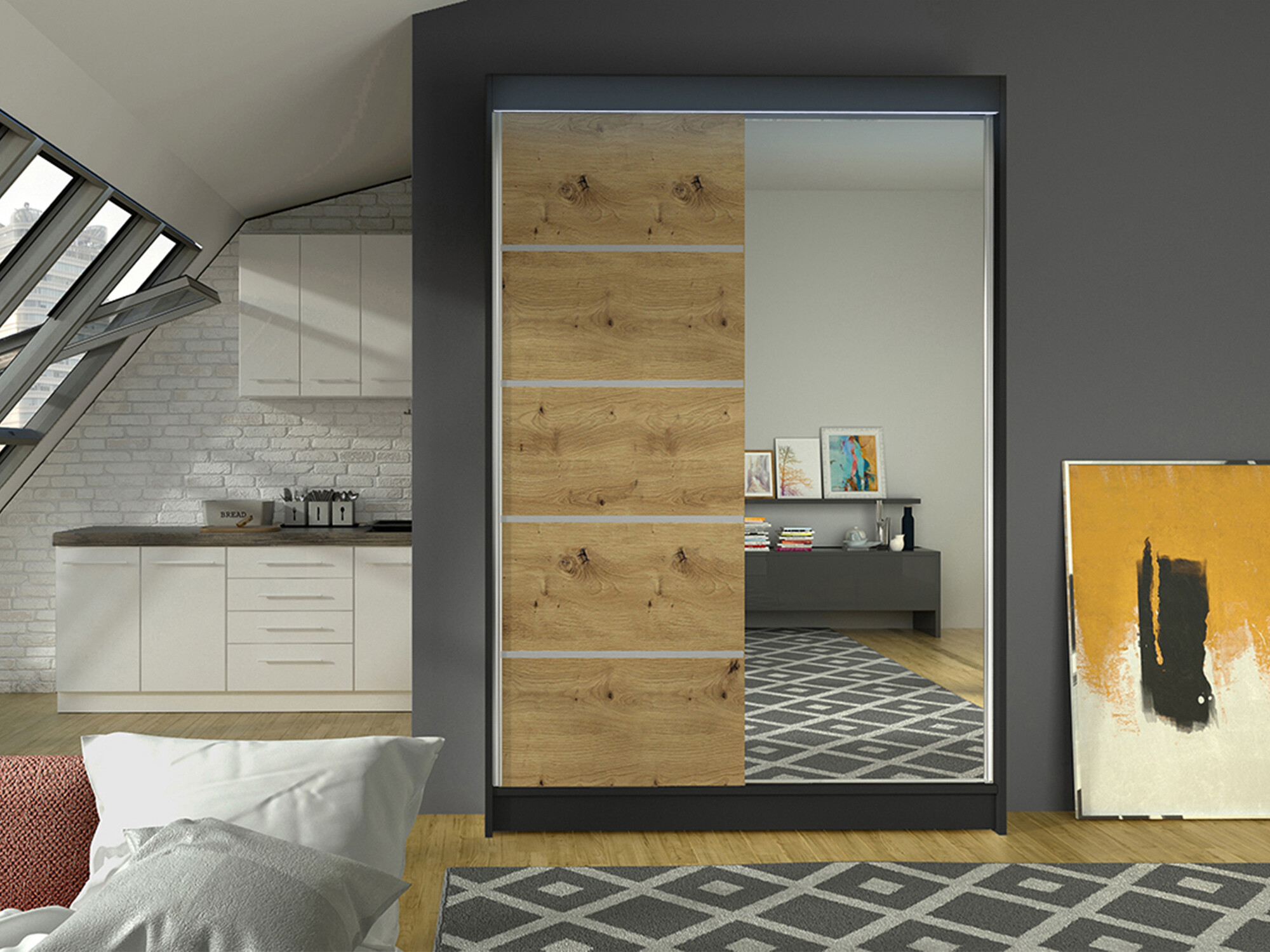 Armadio Closico Salvor III (Nero + Rovere Artisan)