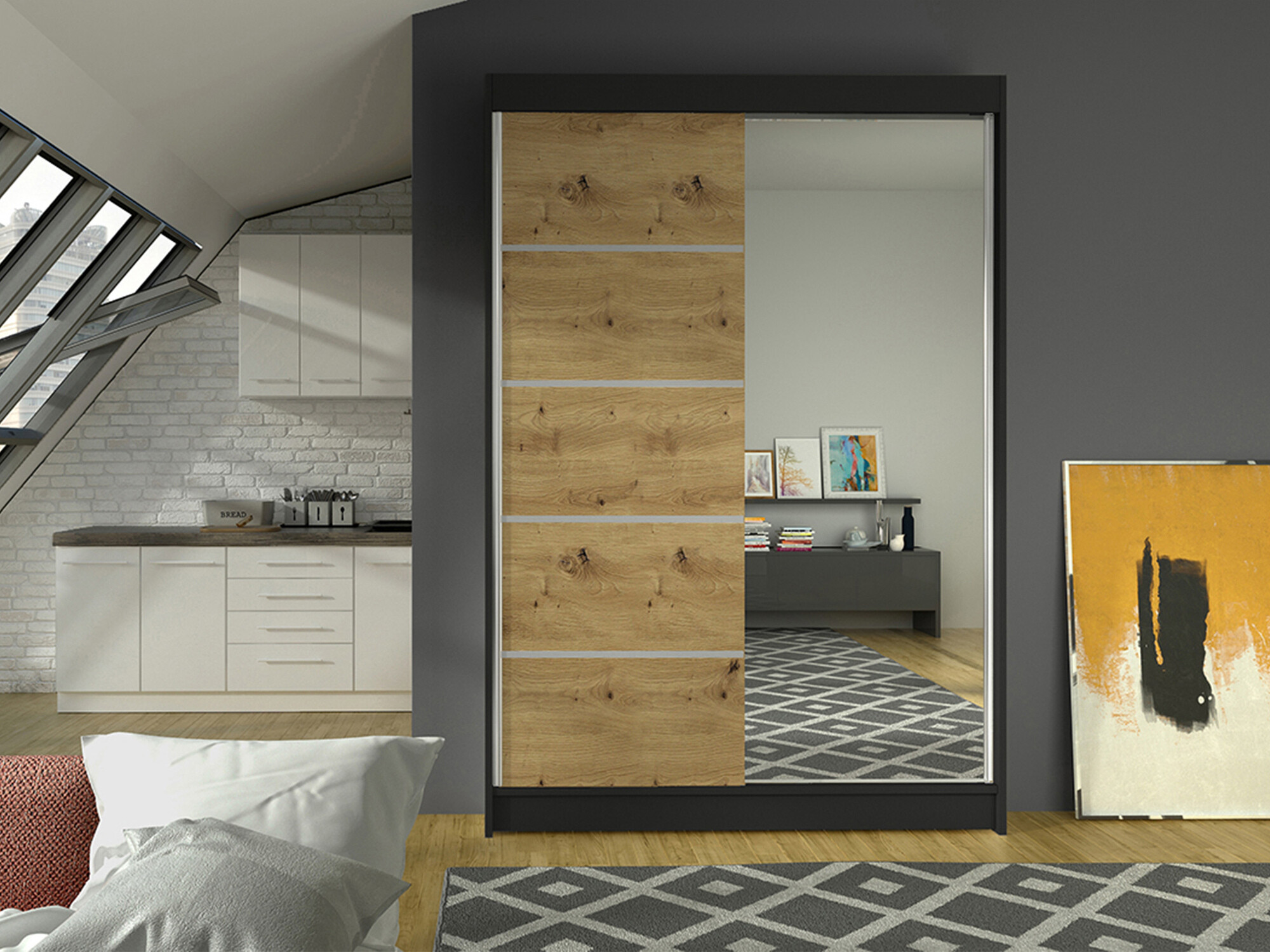 Armadio Closico Salvor III (Nero + Rovere Artisan)