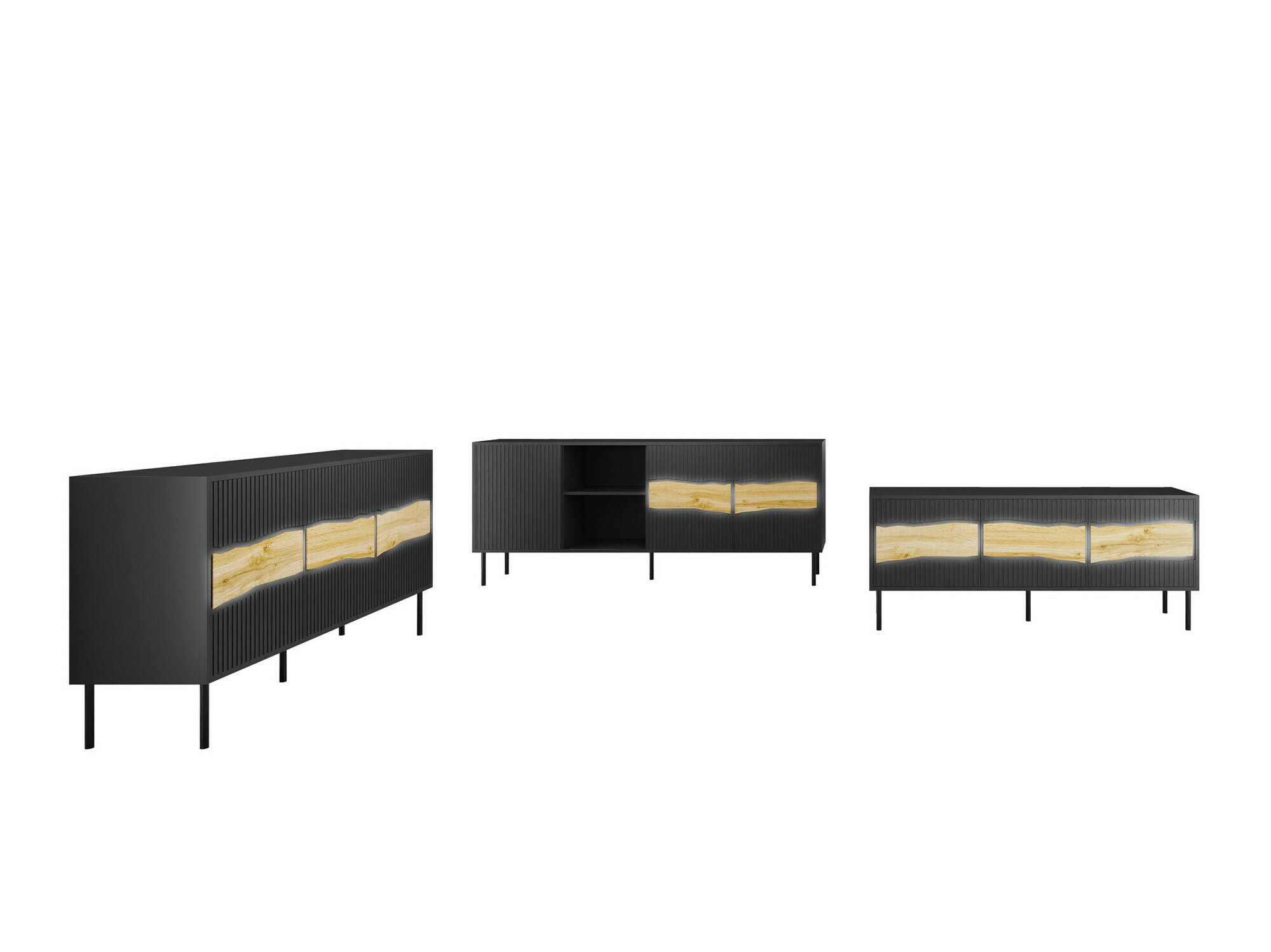 Parete attrezzata Monevare 105 (Nero + Quercia di Wotan)