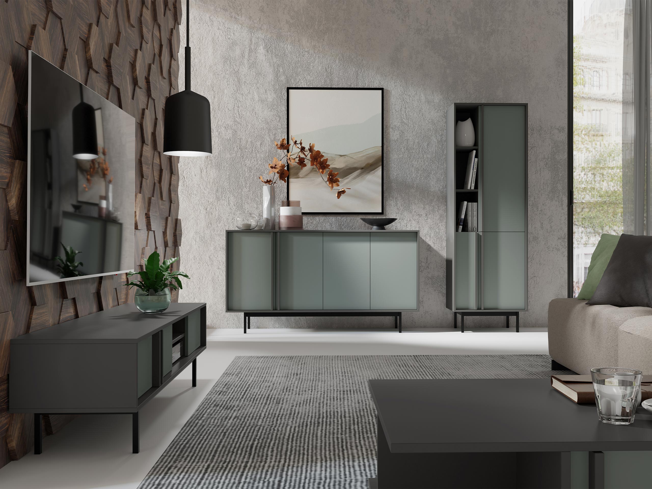 Parete attrezzata Levali 115 (Verde polveroso)