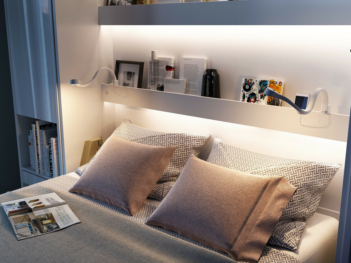 Set di mobili Concept Pro Lenart Levfere 139 (Bianco lucido + Bianco + Blu)