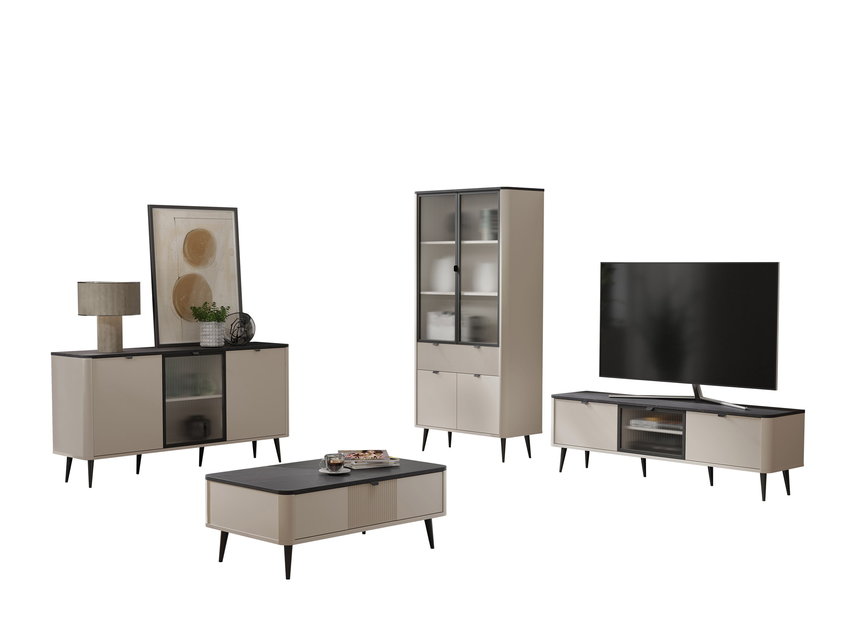 Parete attrezzata Lufela 120 (Cachemire + Marmo grigio)