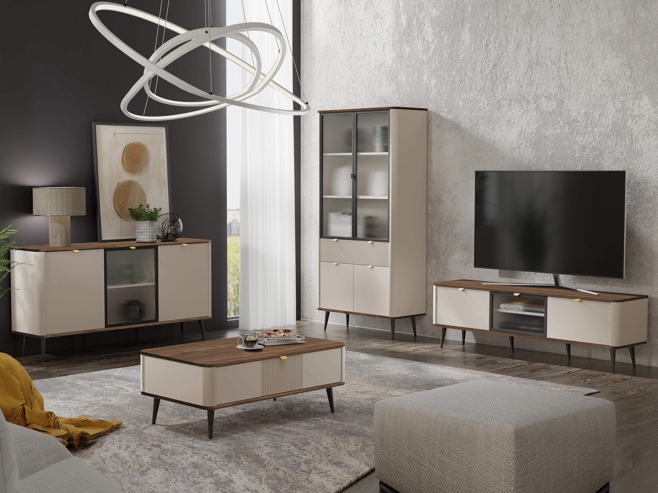 Parete attrezzata Lufela 120 (Cachemire + Noce)